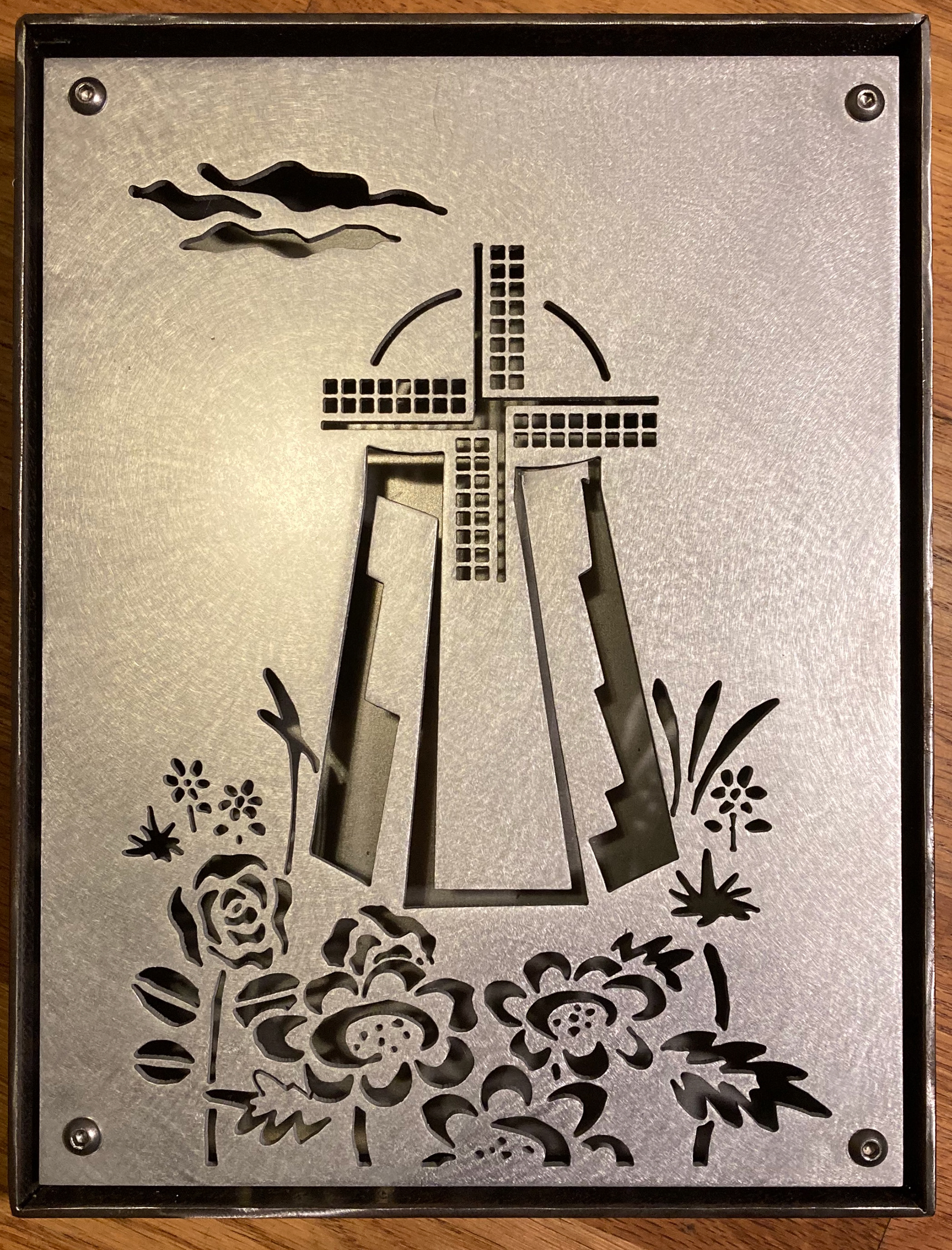 water jet cut out in welded frame