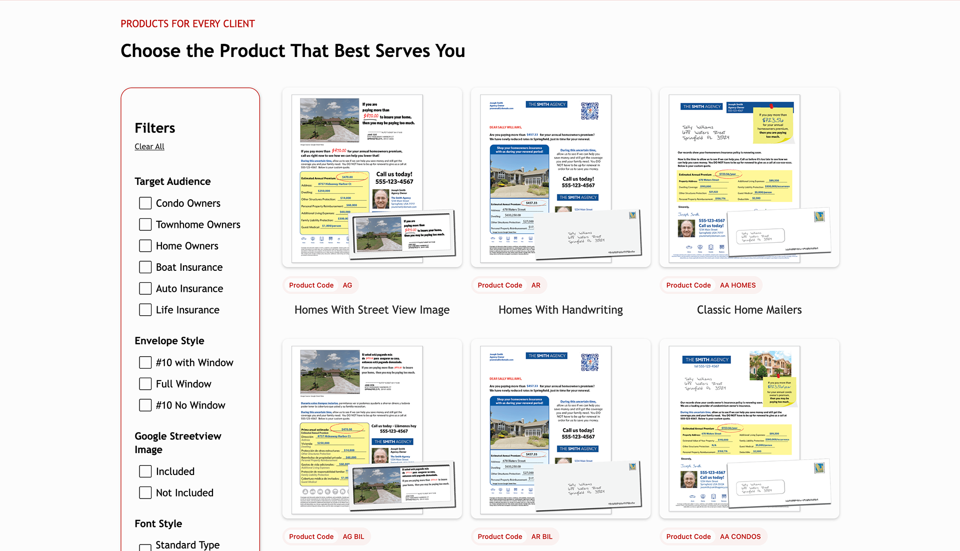 The After: Industry-sorted, filtered product grid-- Allows Dart Sales and customers to easily select the product that best suits their needs
