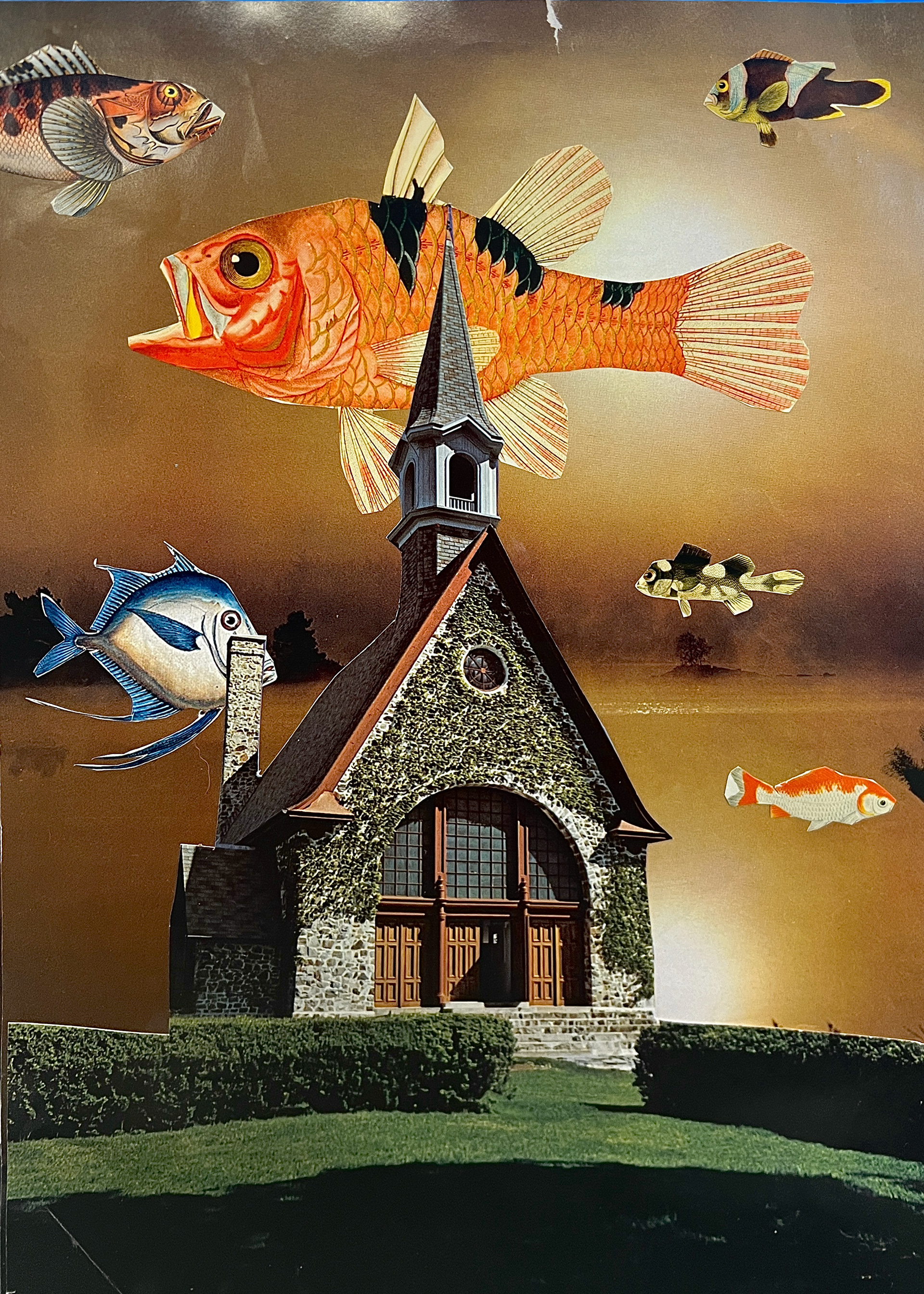 Fish Church, 2024 Collage, 8.5“x11“