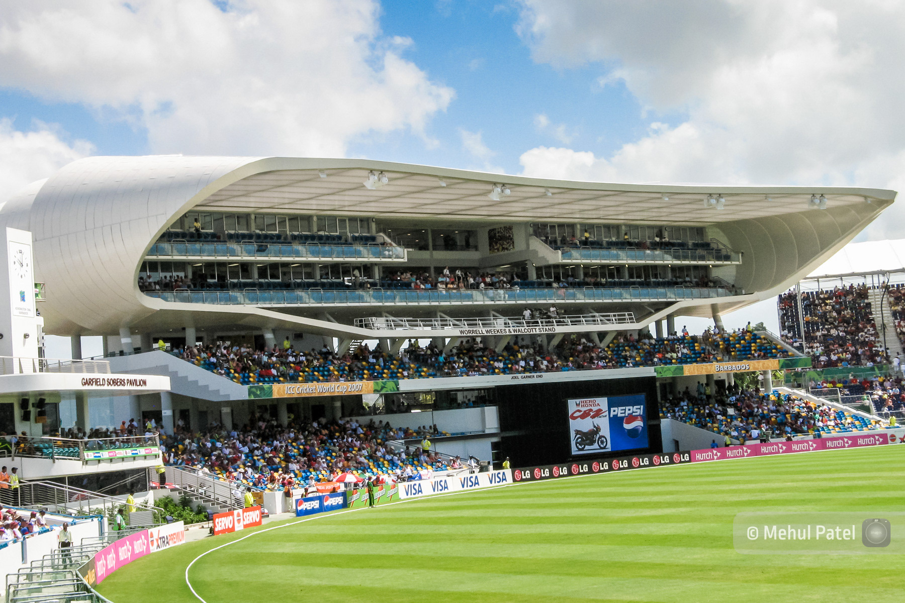 Unique design of the Worrell Weekes and Walcott stand at the Kensington Oval cricket ground, Barbados. Published in a newspaper