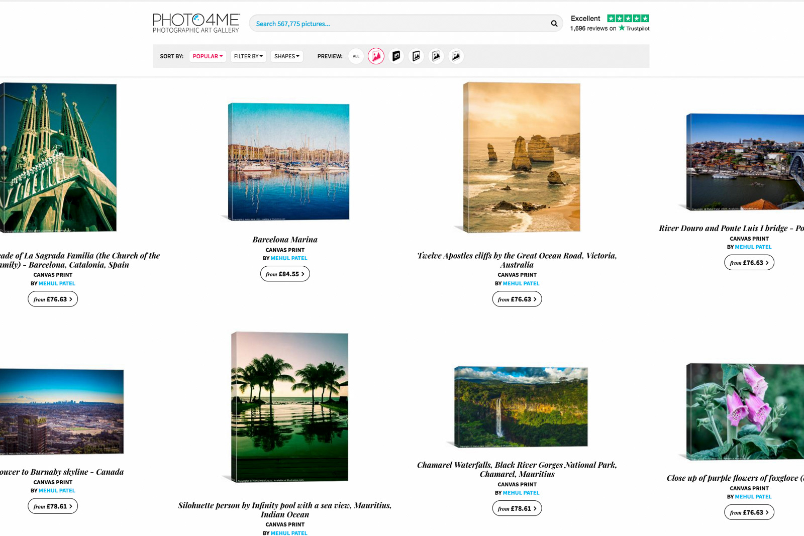 Screenshot and link to wall art images available for purchase at Photo4me.com 