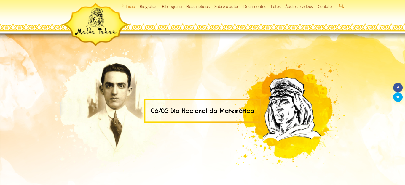 Banner para o site Malba Tahan, para o dia nacional da matemática com pinturas do autor, design de Marina Nunes Celestino, especialista de marketing