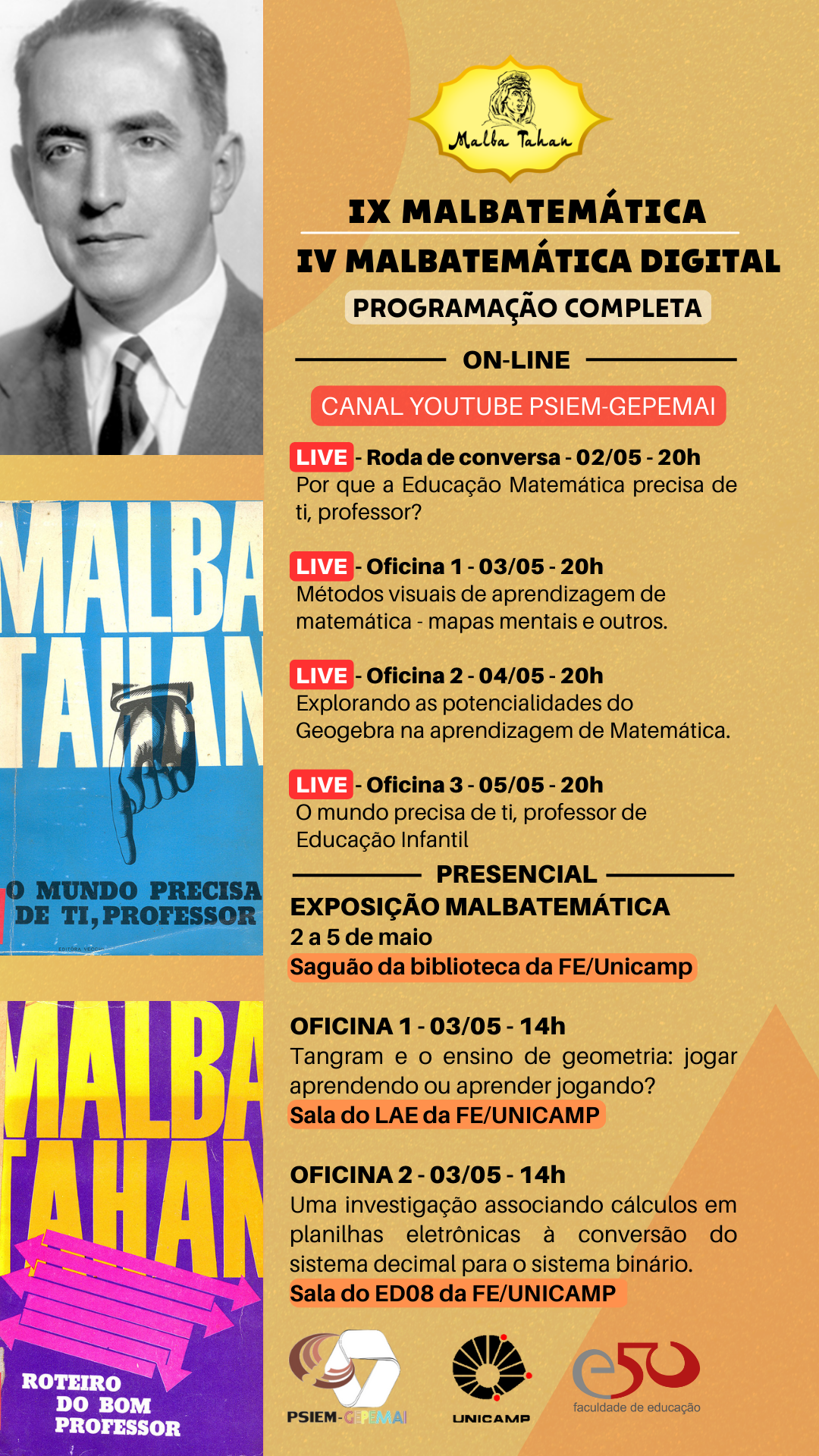 Story com programação da IX Malbatemática e IV Malbatemática digital design de Marina Nunes Celestino, especialista de marketing
