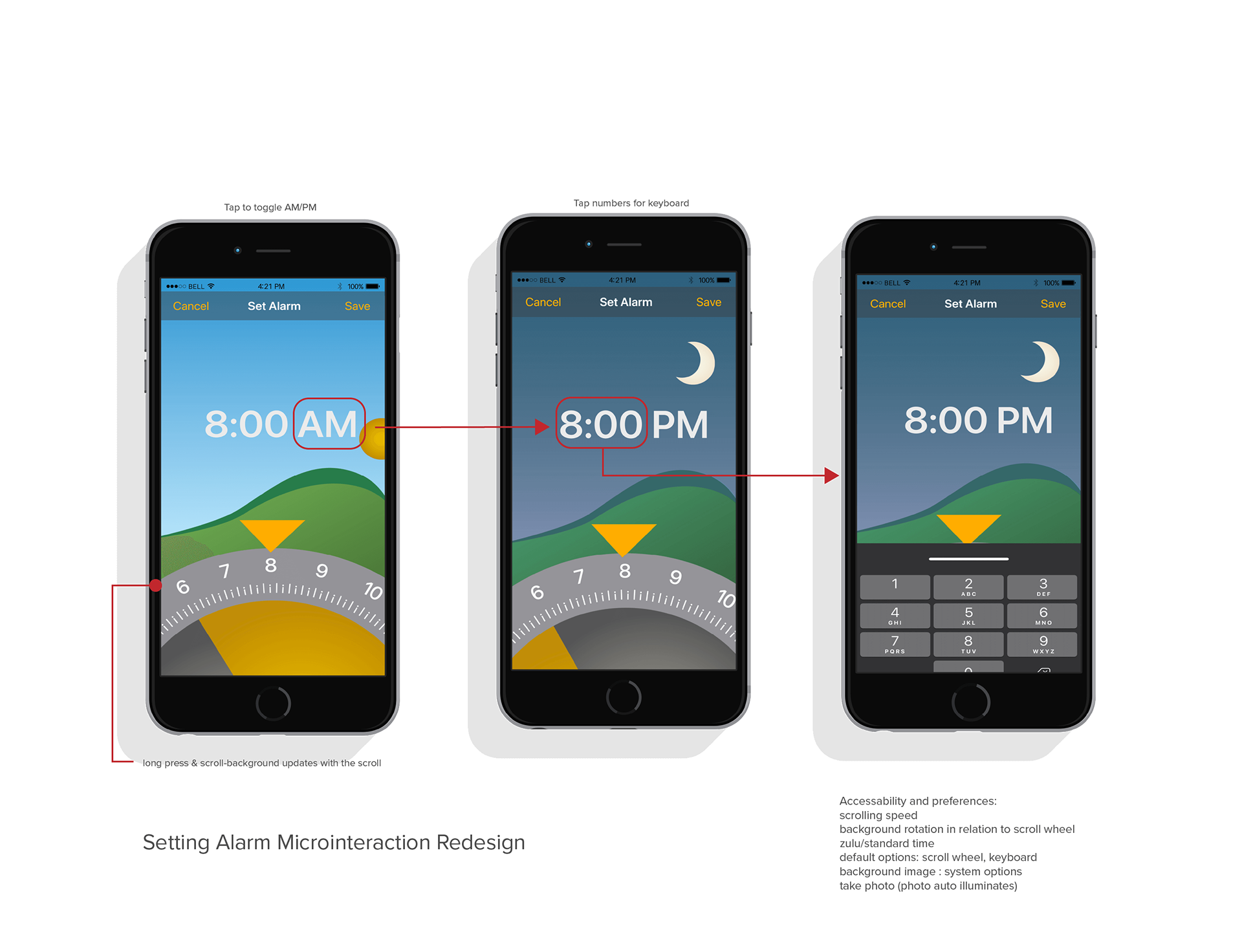 Redesign of the microinteraction involved when setting iOS and Android alarm. 