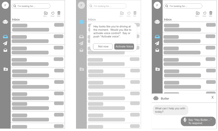 mobile wireframes of email client tone suggestions