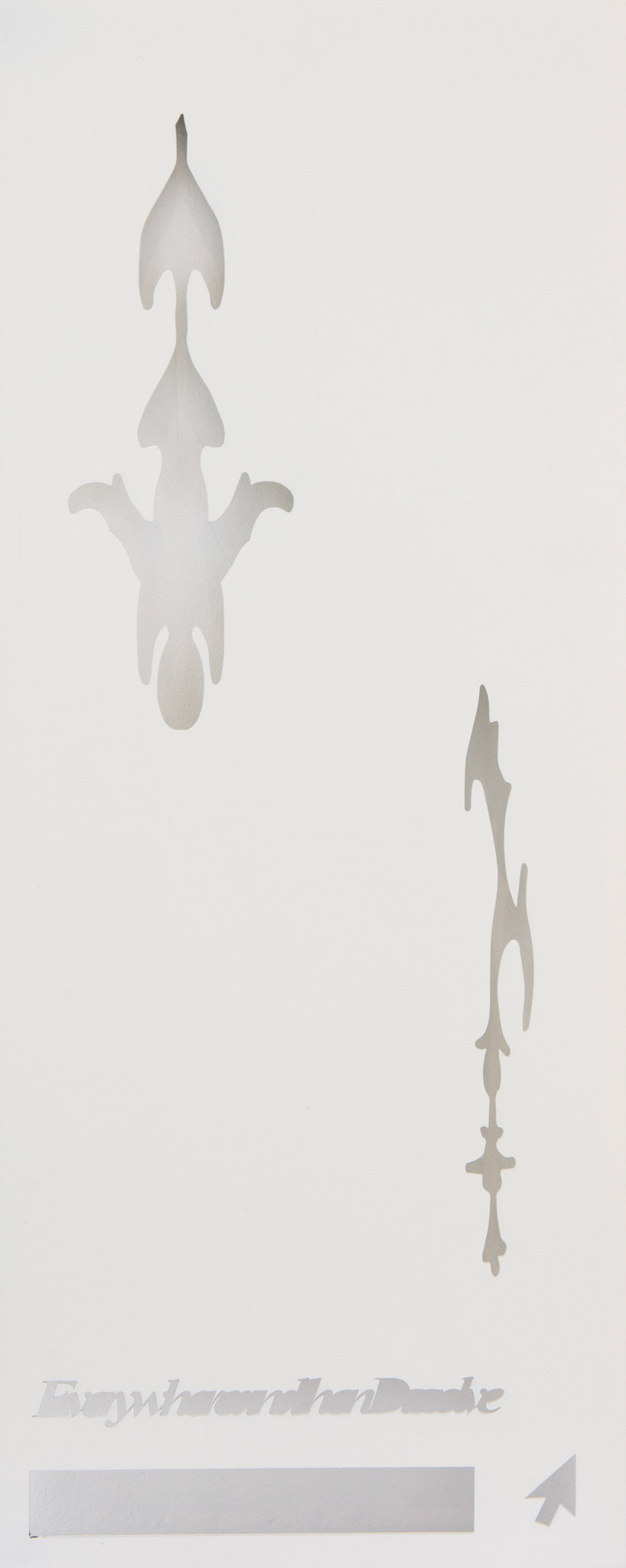 EVERYWHEREANDTHENDISSOLVE, 2024 PURE WHITE POWDER COATED LASER-CUT STEEL AND PRINTED MAGNETIC UV VINYL 73.5 x 28 cm