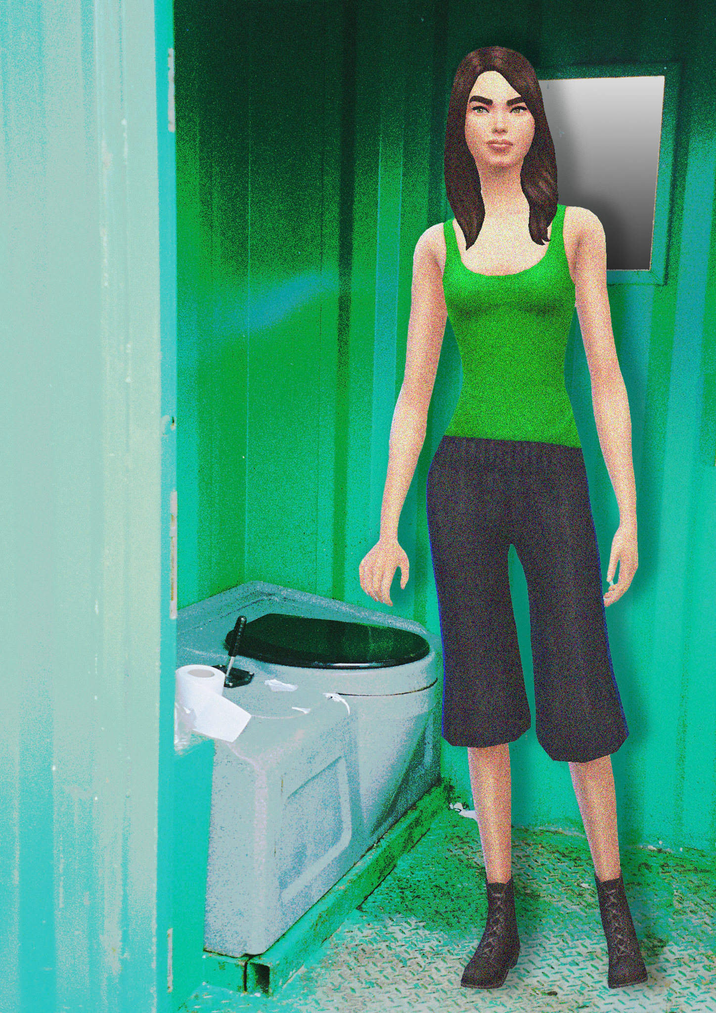 NPC 2 [Can D], 29,7 x 42 cm  Media: digital collage of kodak gold film photograph and sims 4 character, 2023