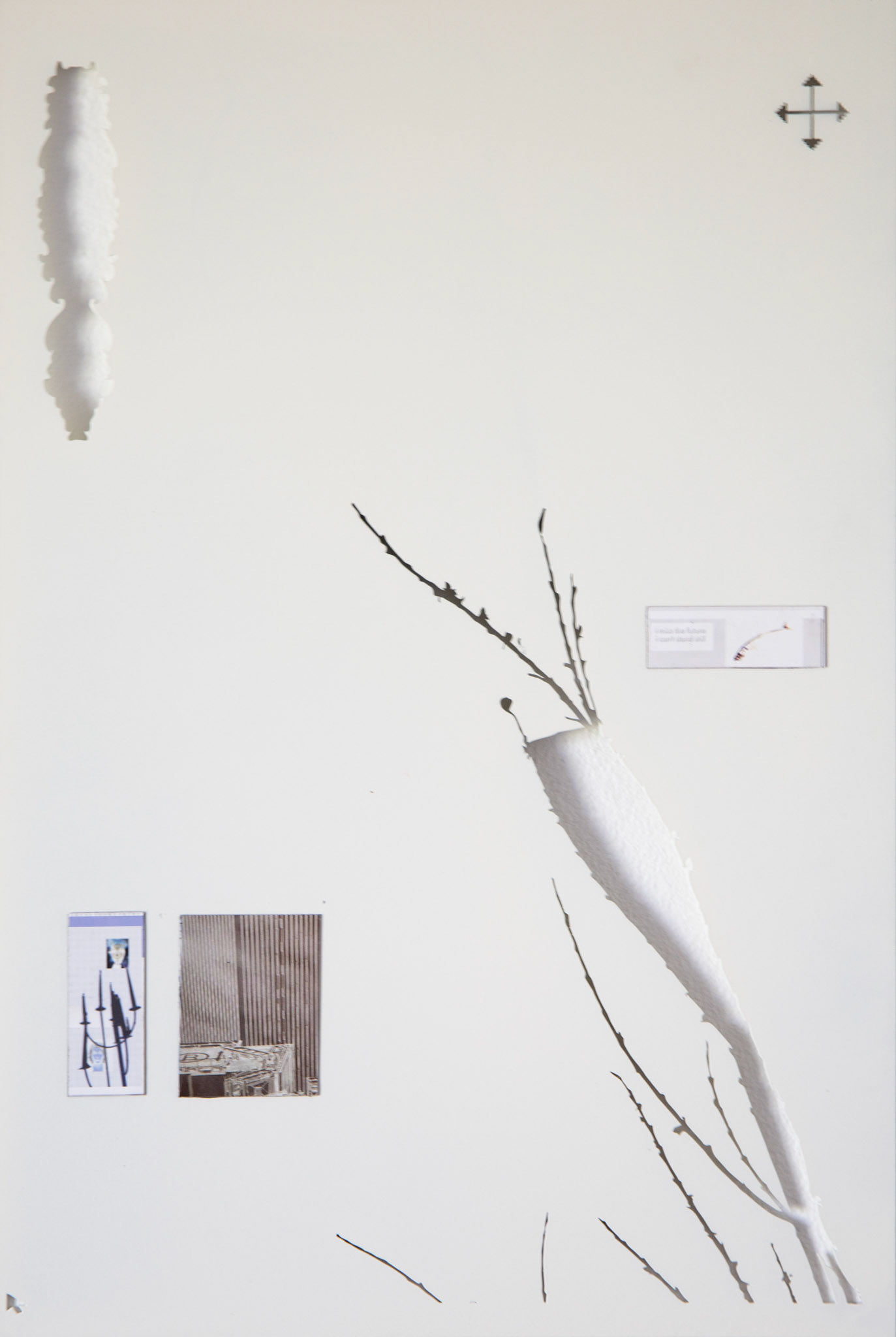 _DEAD ZONE_, 2024 PURE WHITE POWDER COATED LASER-CUT STEEL AND PRINTED MAGNETIC UV VINYL 59 x 40 cm