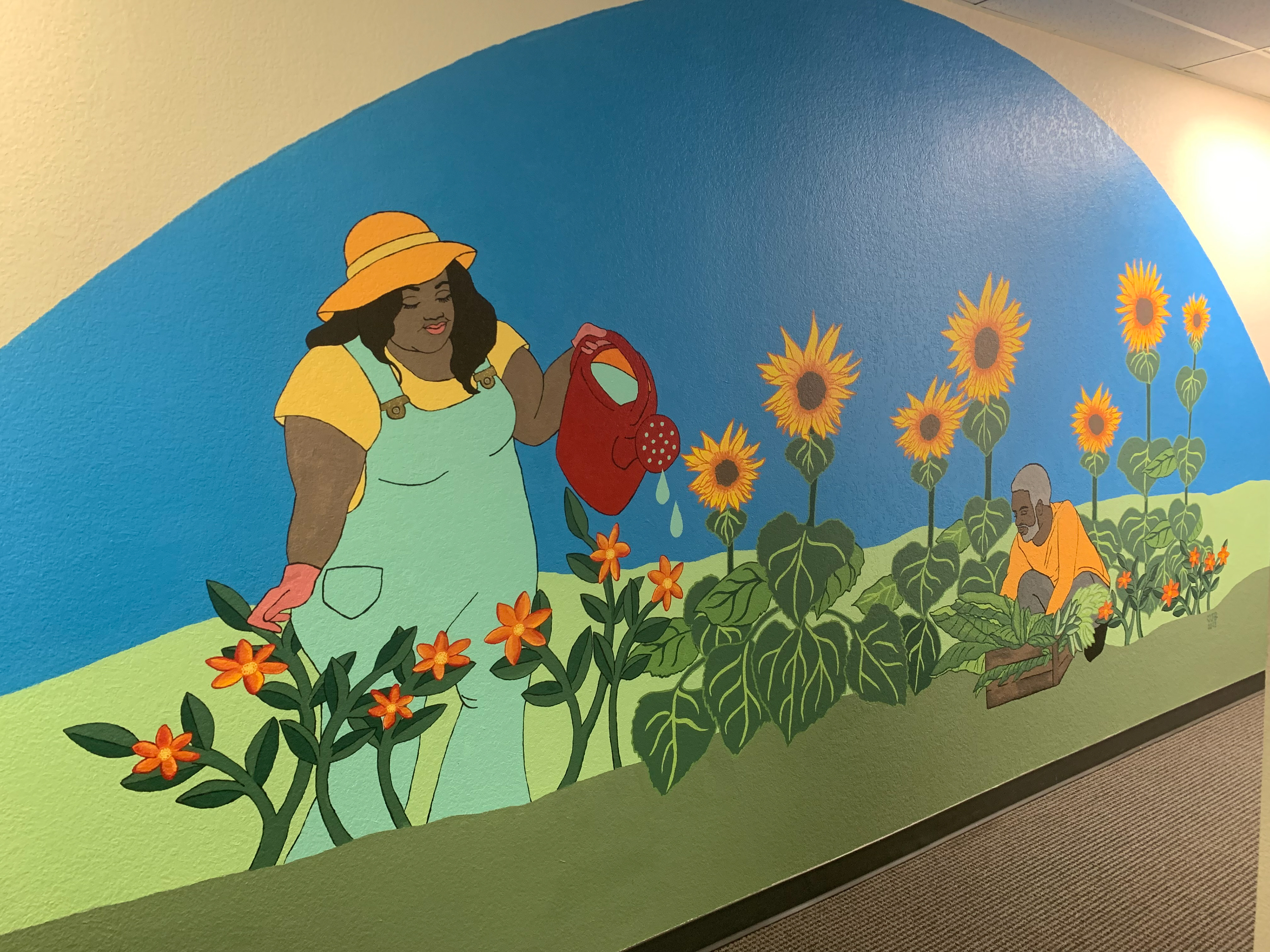 sunflower garden mural, 18x8'