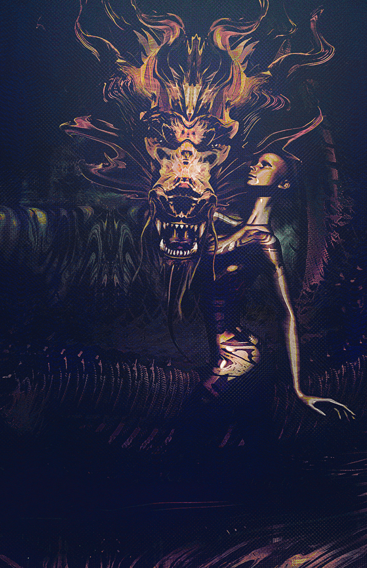 "Dot Fembot and Dragon" v. 3. 11 x 17 in. Giclee. October 2024