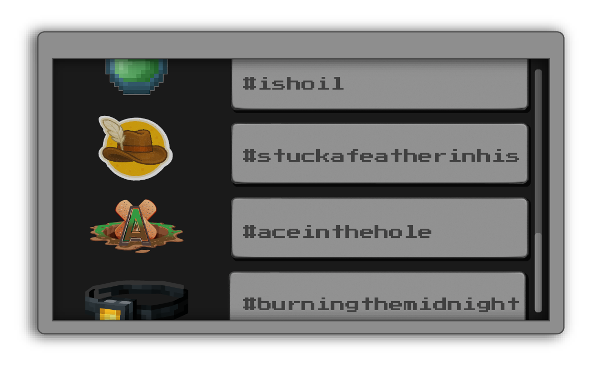 Quest log tracked with unique idioms titles.