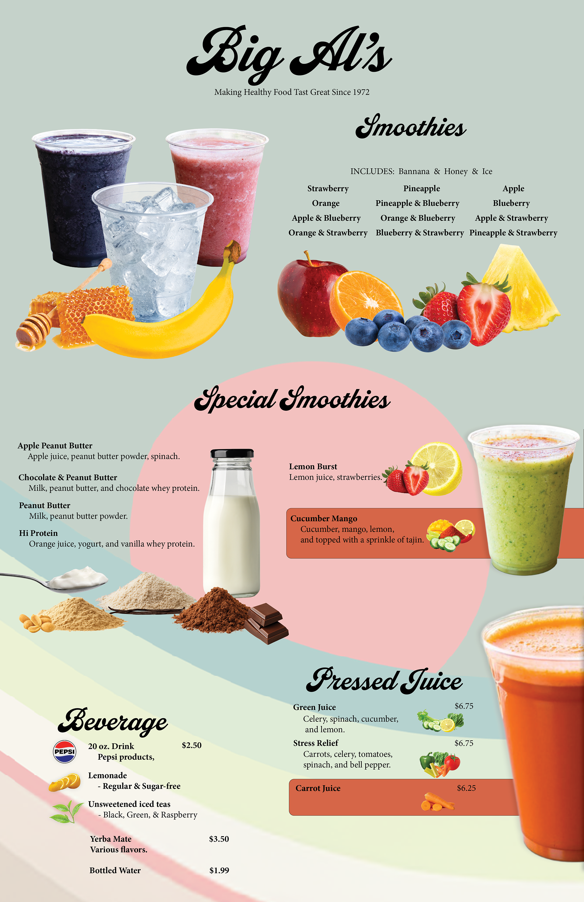 Paying homage to the smoothie bar & beverages by a full page dedication