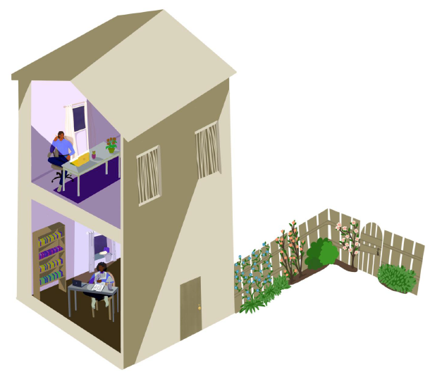 Layout, colour, and form of people and houses concept 2