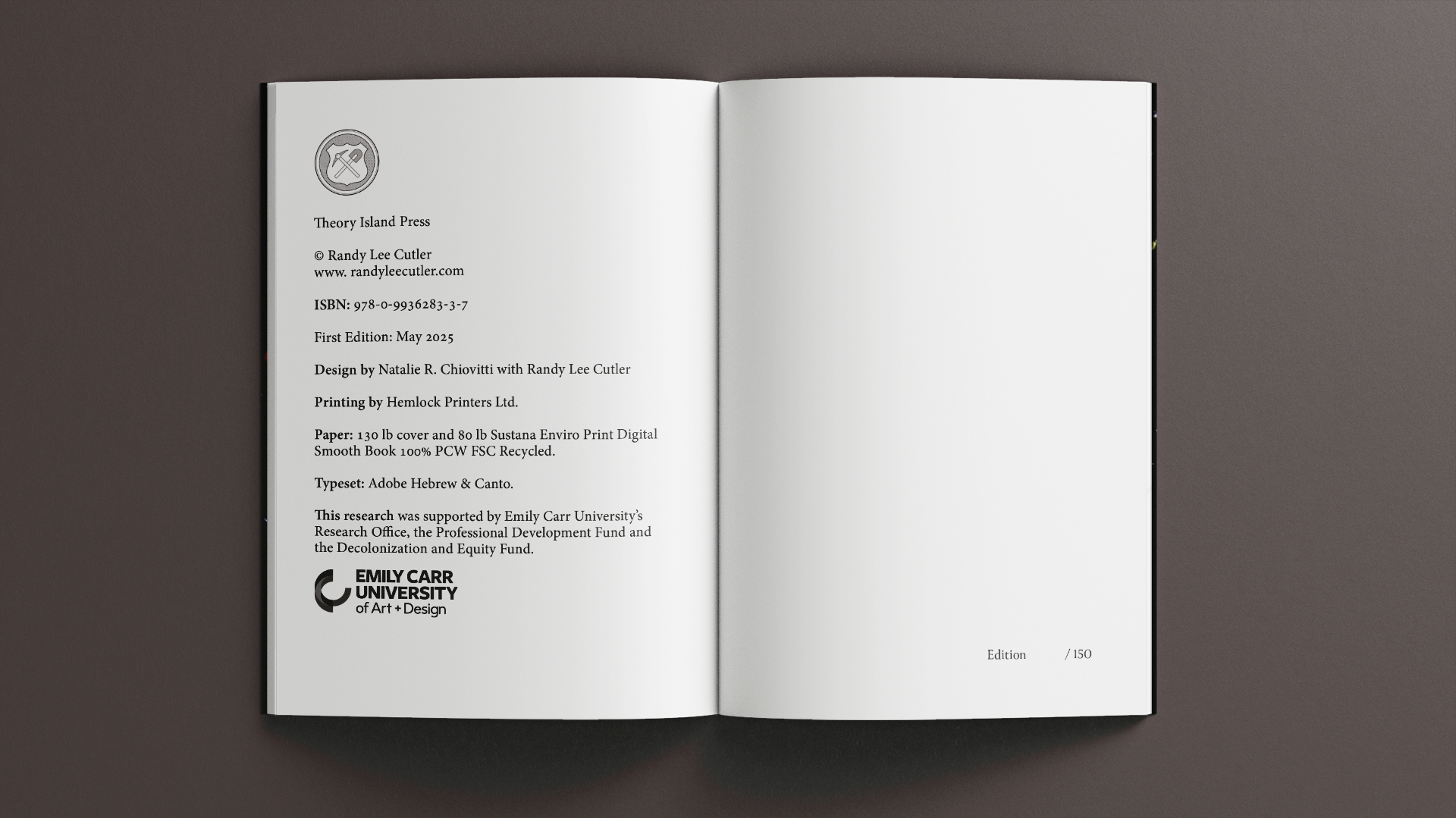 Publication Design for Interdimensional Worlds, 2025, colophon © Randy Lee Cutler