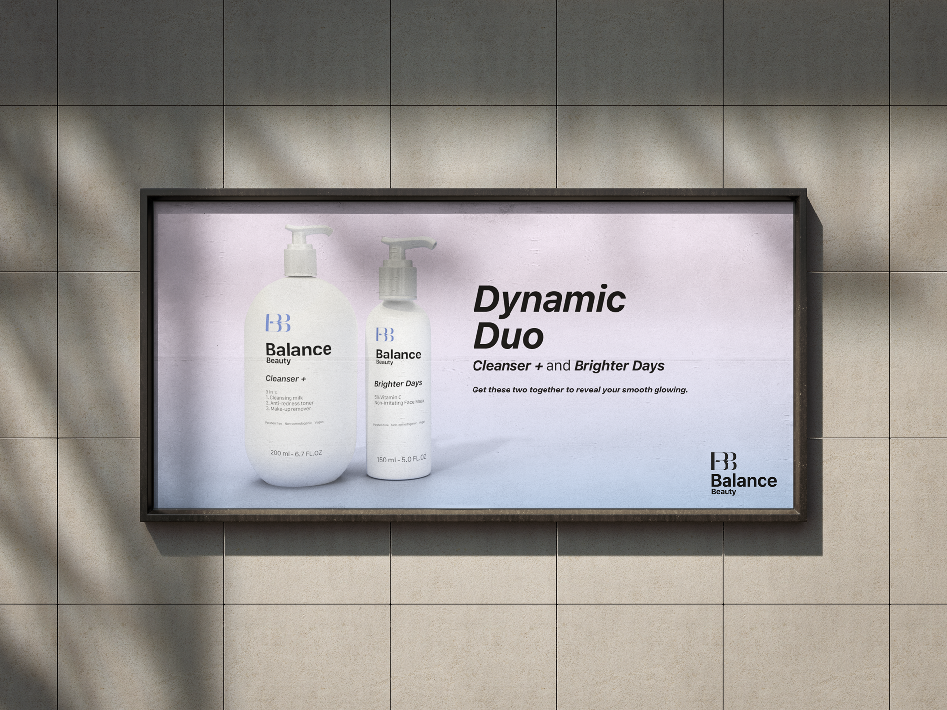 Brand Identity for Balance Beauty: Billboard Ad for Cleasner+ and Brighter Days
