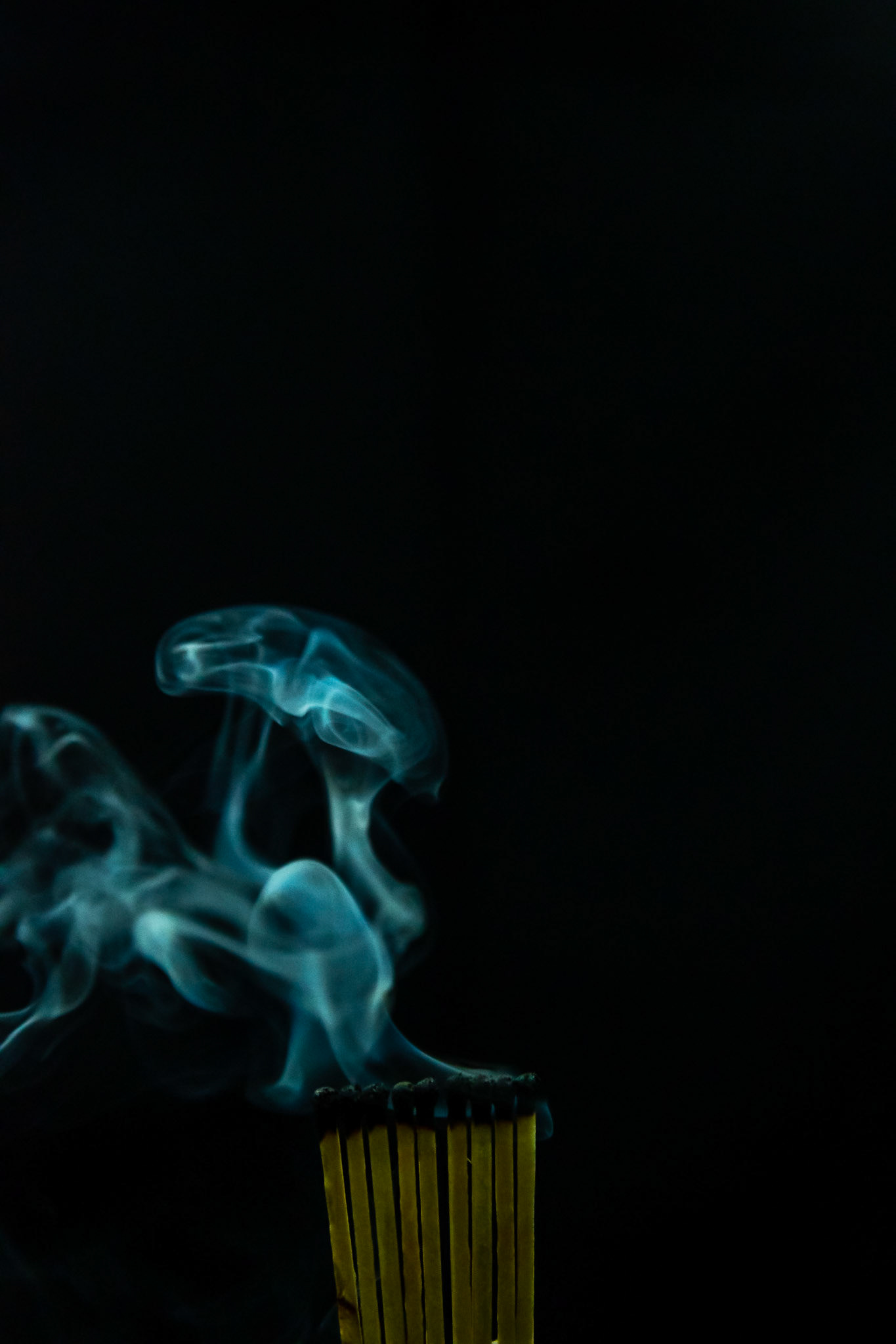 match, matches, smoke, black background and flame, after fire