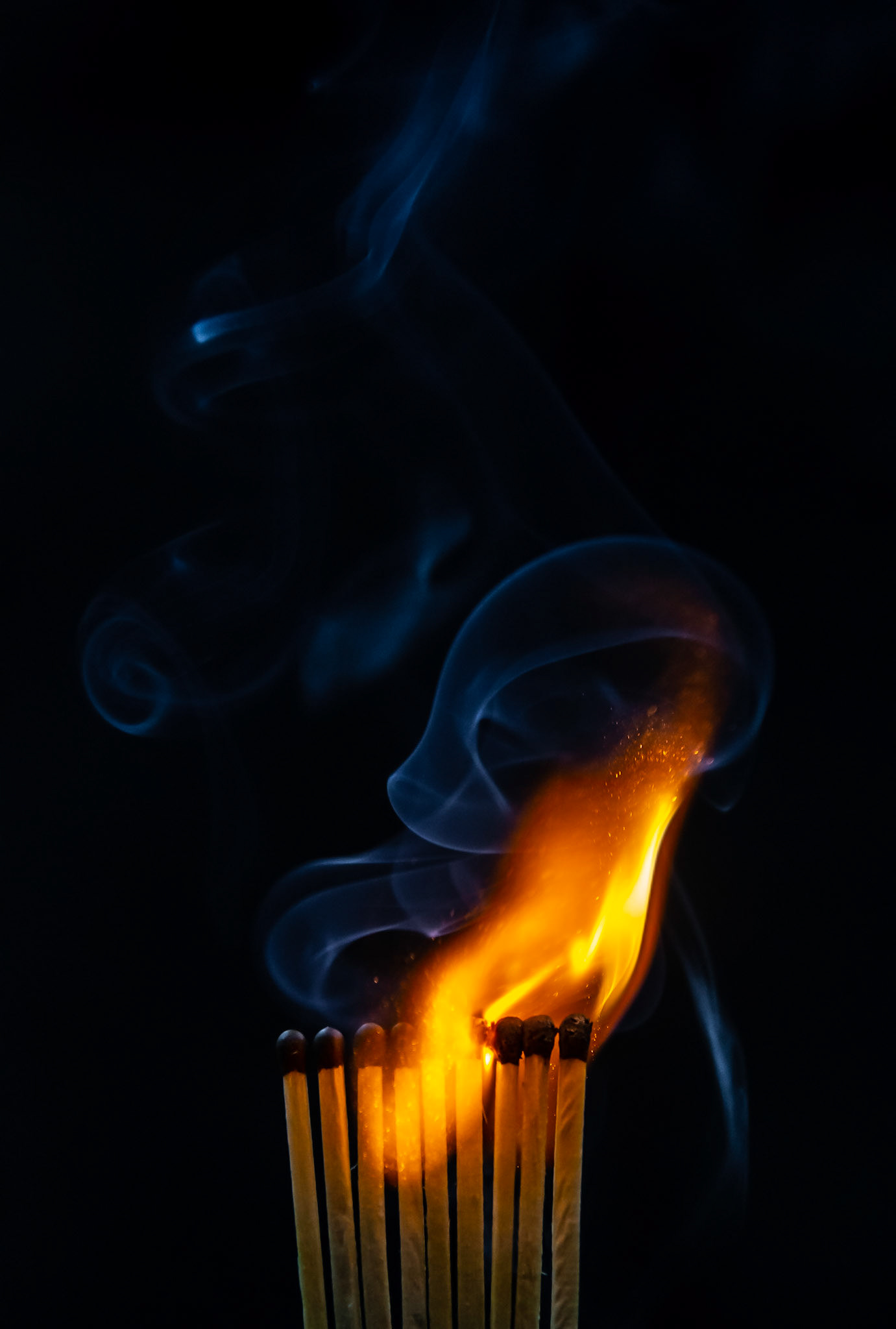 match, matches, smoke, black background and flame