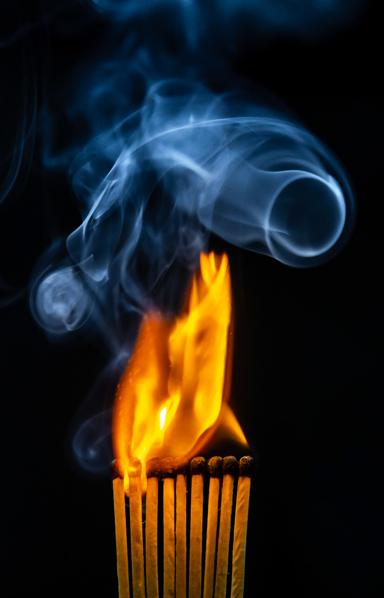 match, matches, smoke, black background and flame