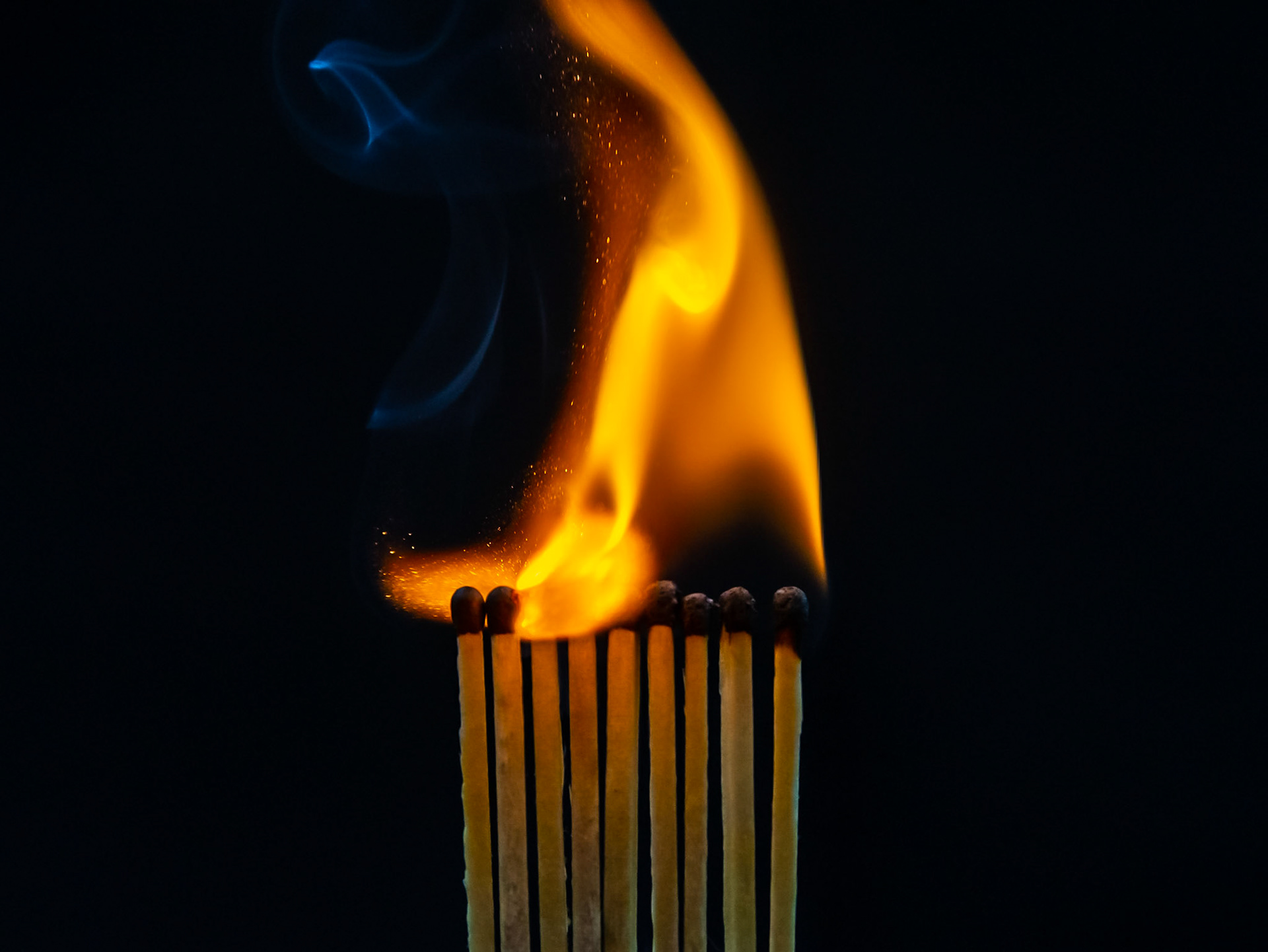 match, matches, smoke, black background and flame