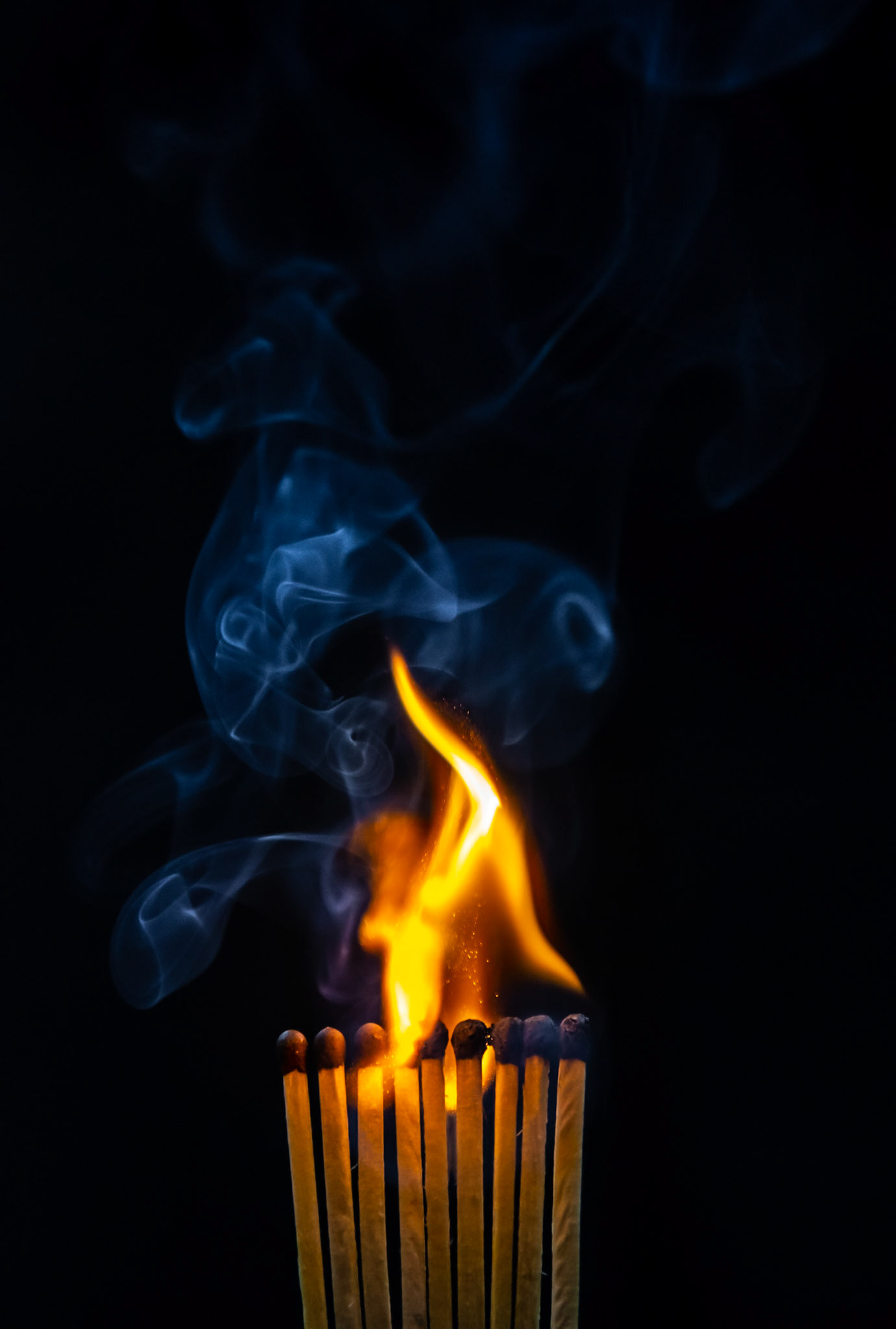 match, matches, smoke, black background and flame