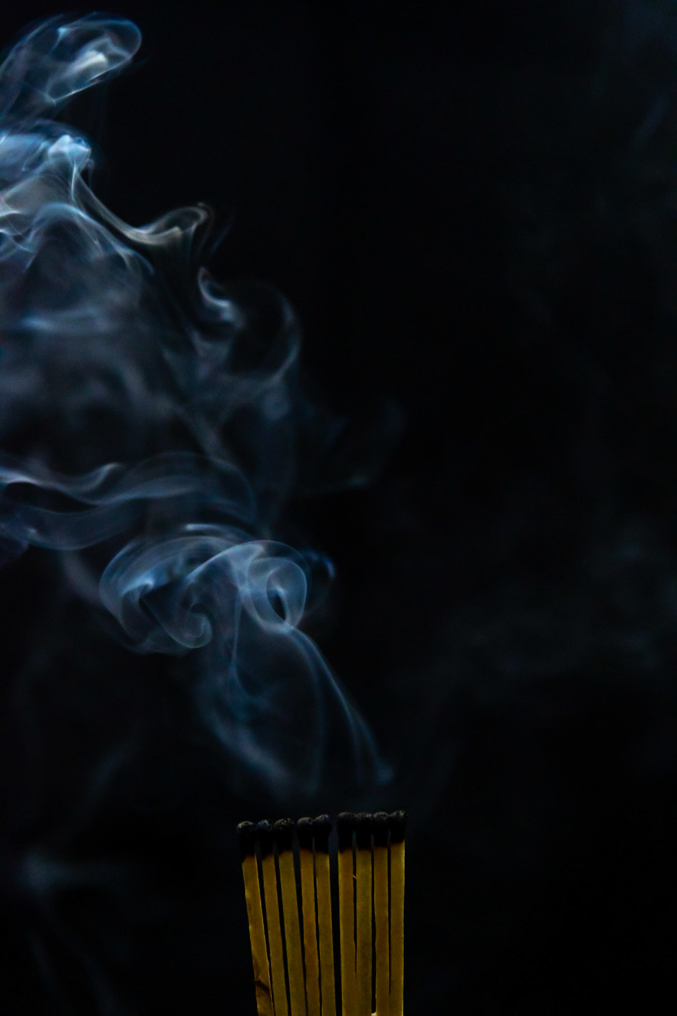 match, matches, smoke, black background and flame, after fire