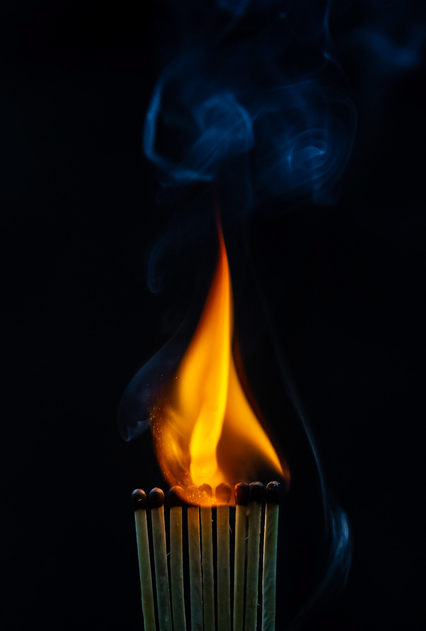 match, matches, smoke, black background and flame