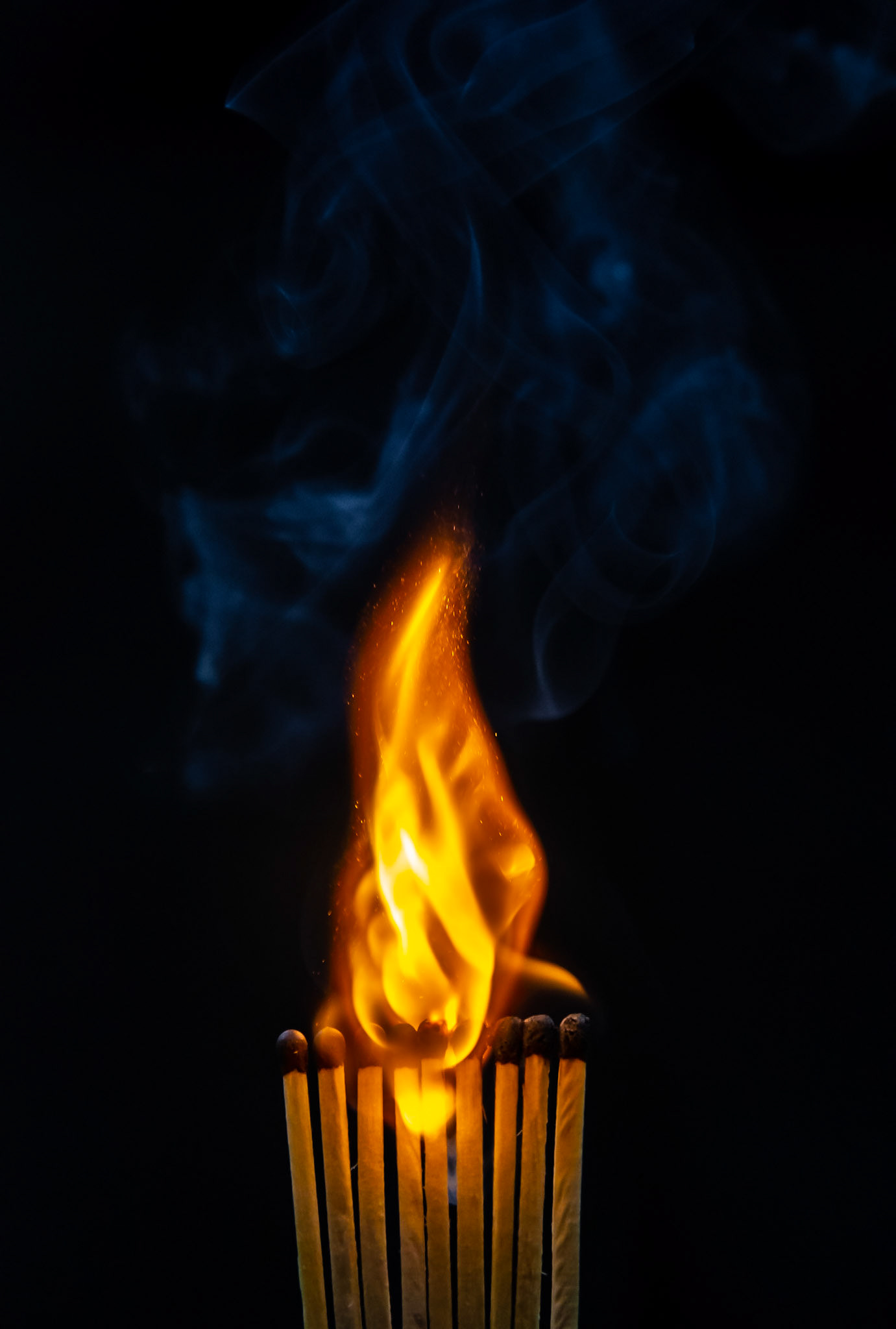 match, matches, smoke, black background and flame