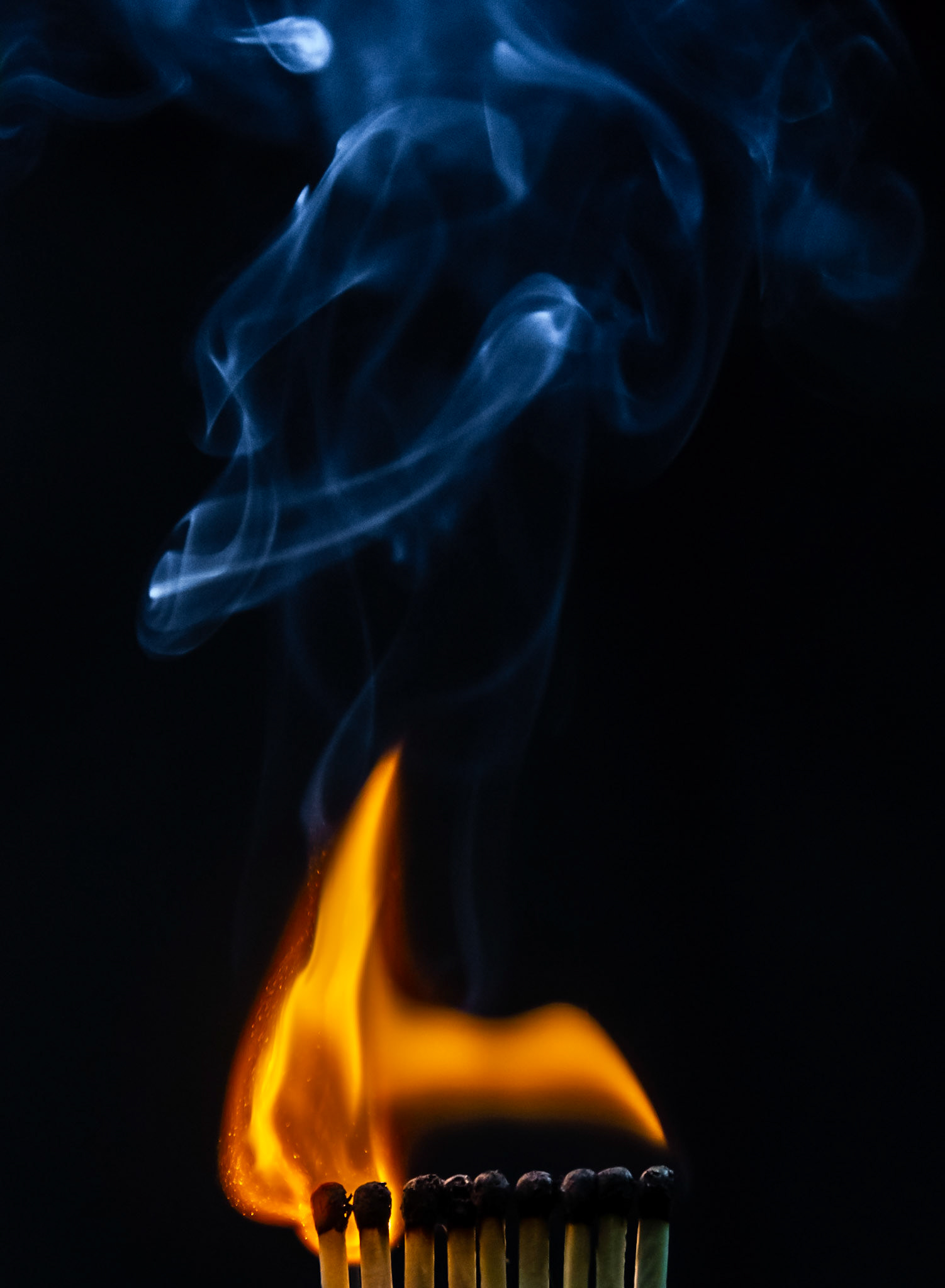 match, matches, smoke, black background and flame
