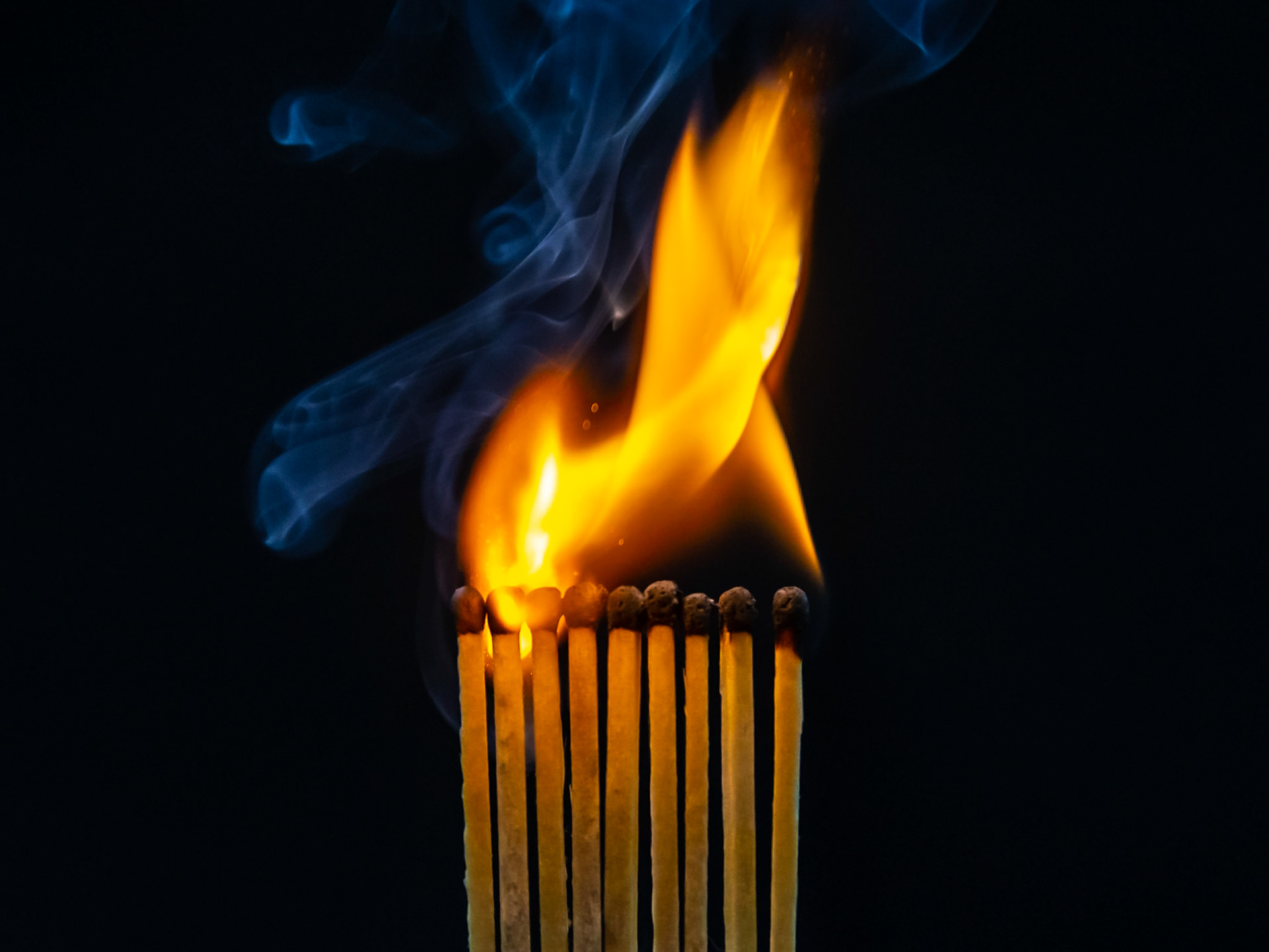 match, matches, smoke, black background and flame