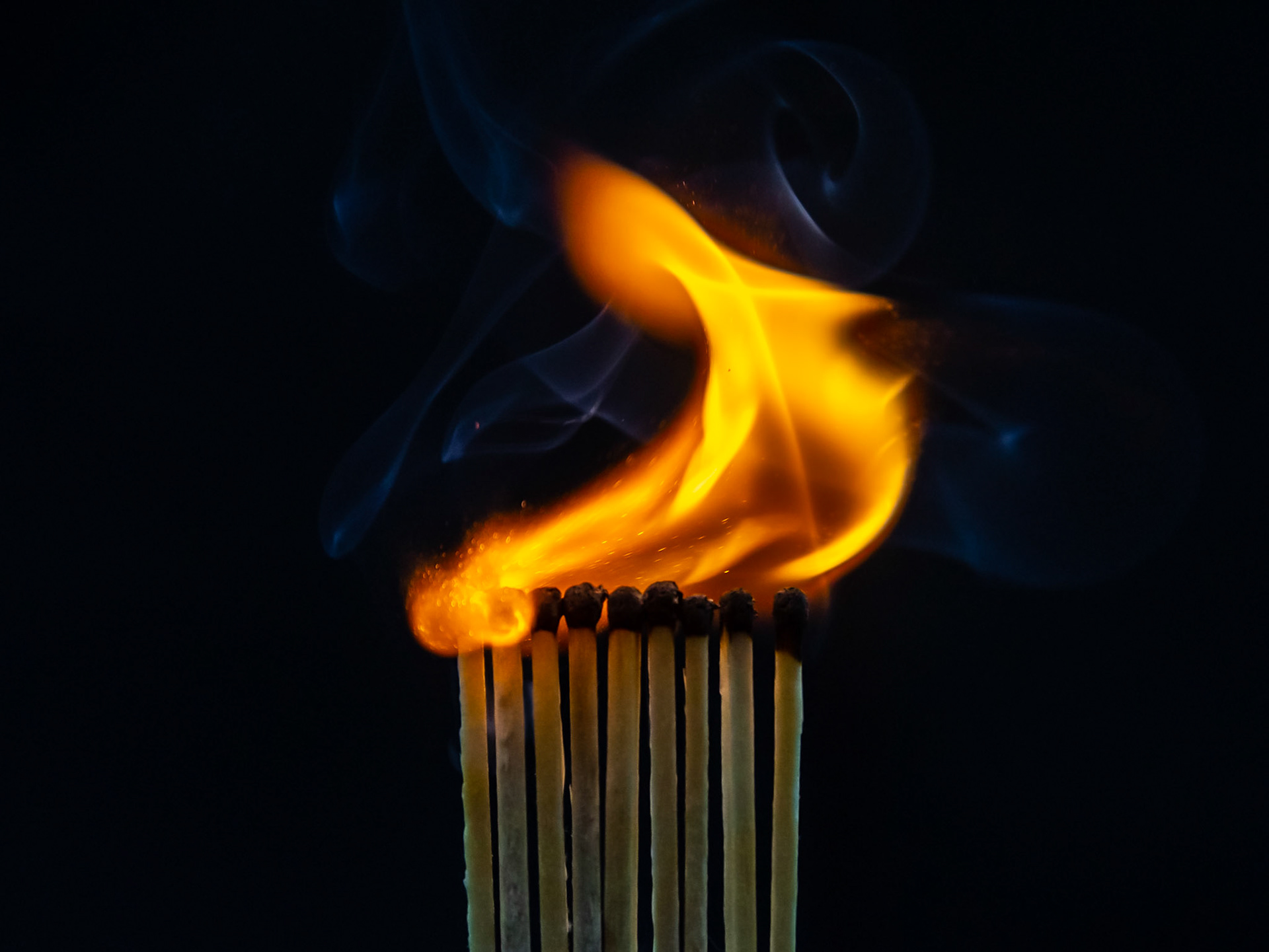match, matches, smoke, black background and flame