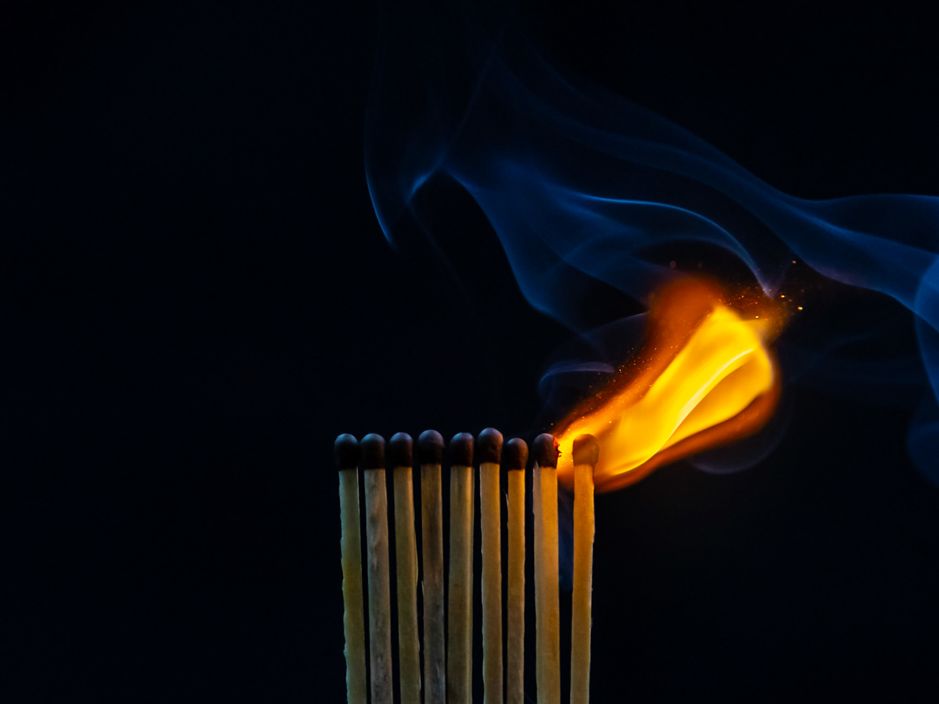 match, matches, smoke, black background and flame