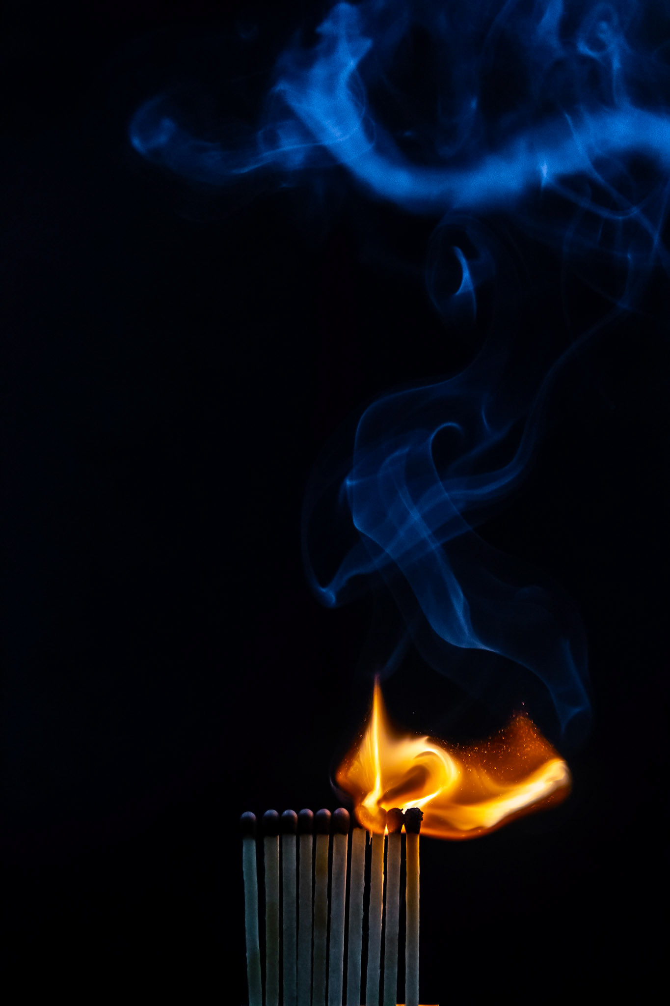 match, matches, smoke, black background and flame