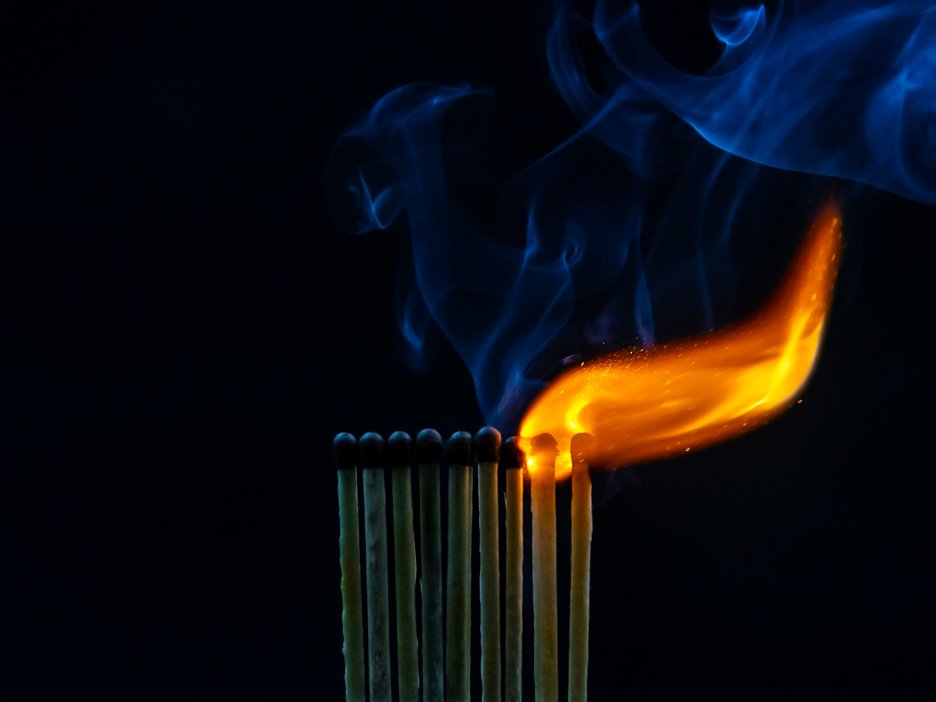 match, matches, smoke, black background and flame