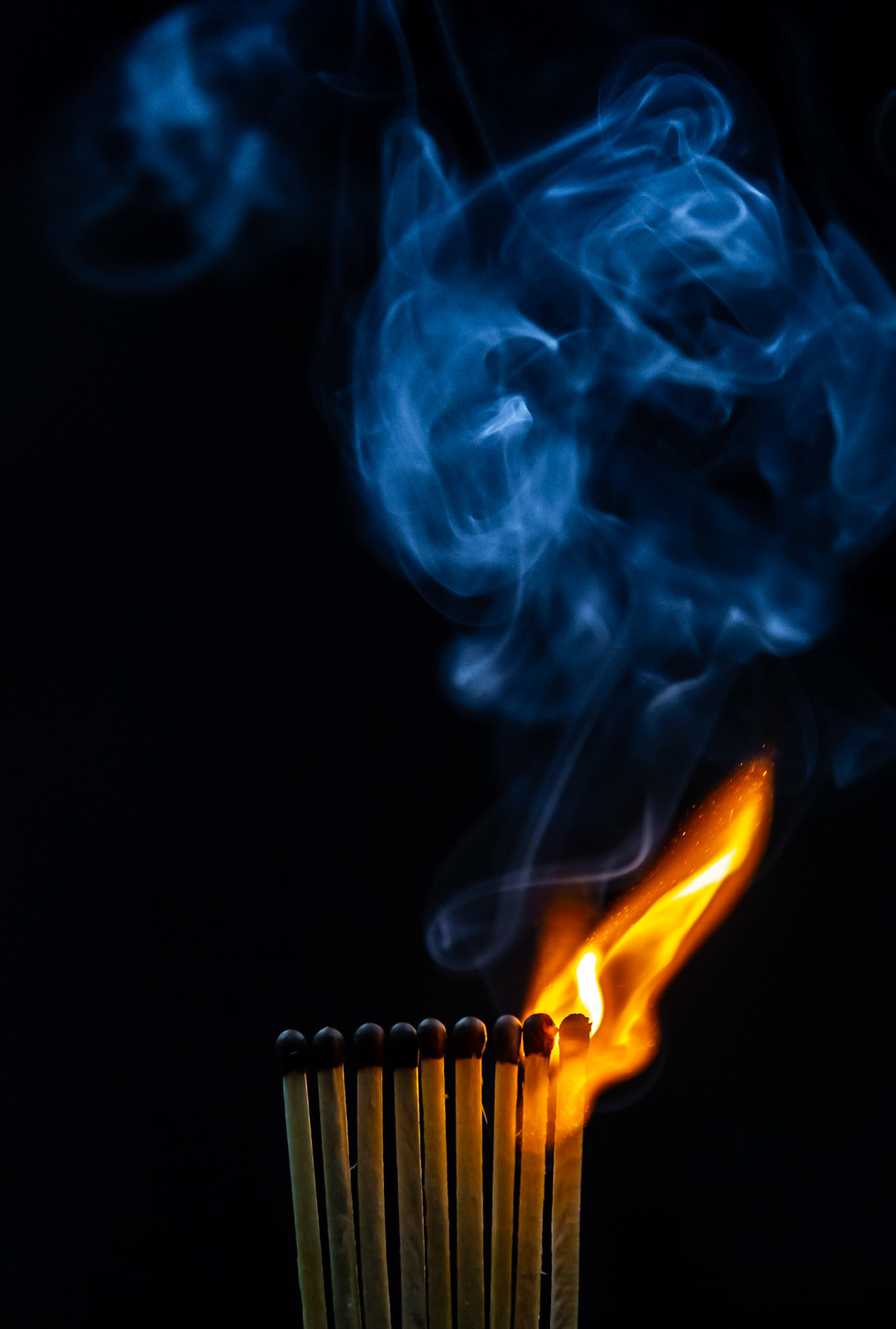 match, matches, smoke, black background and flame