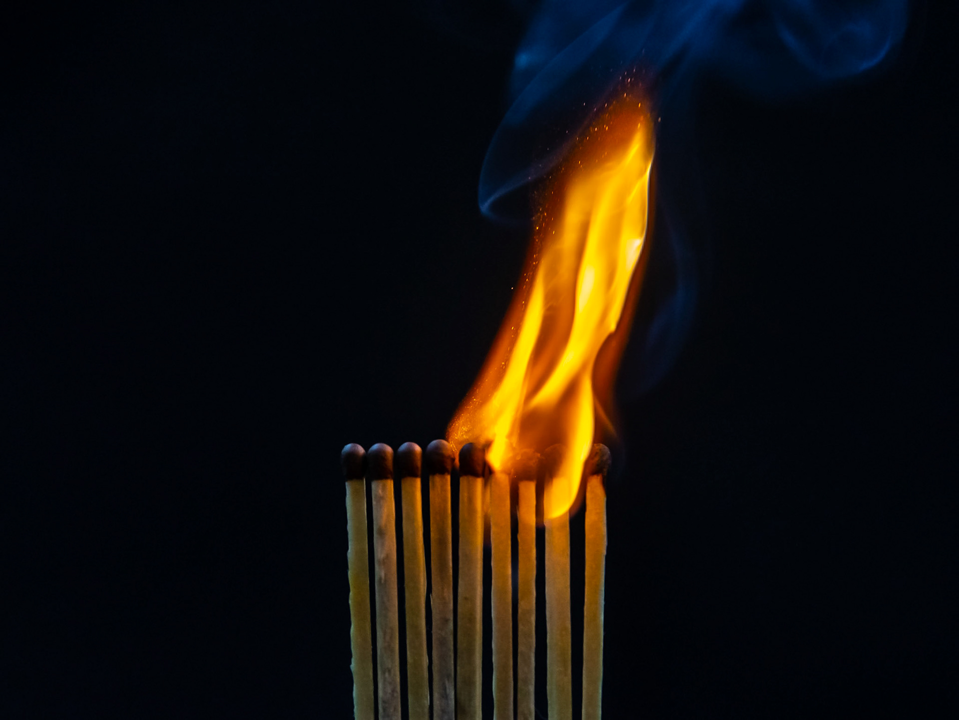 match, matches, smoke, black background and flame