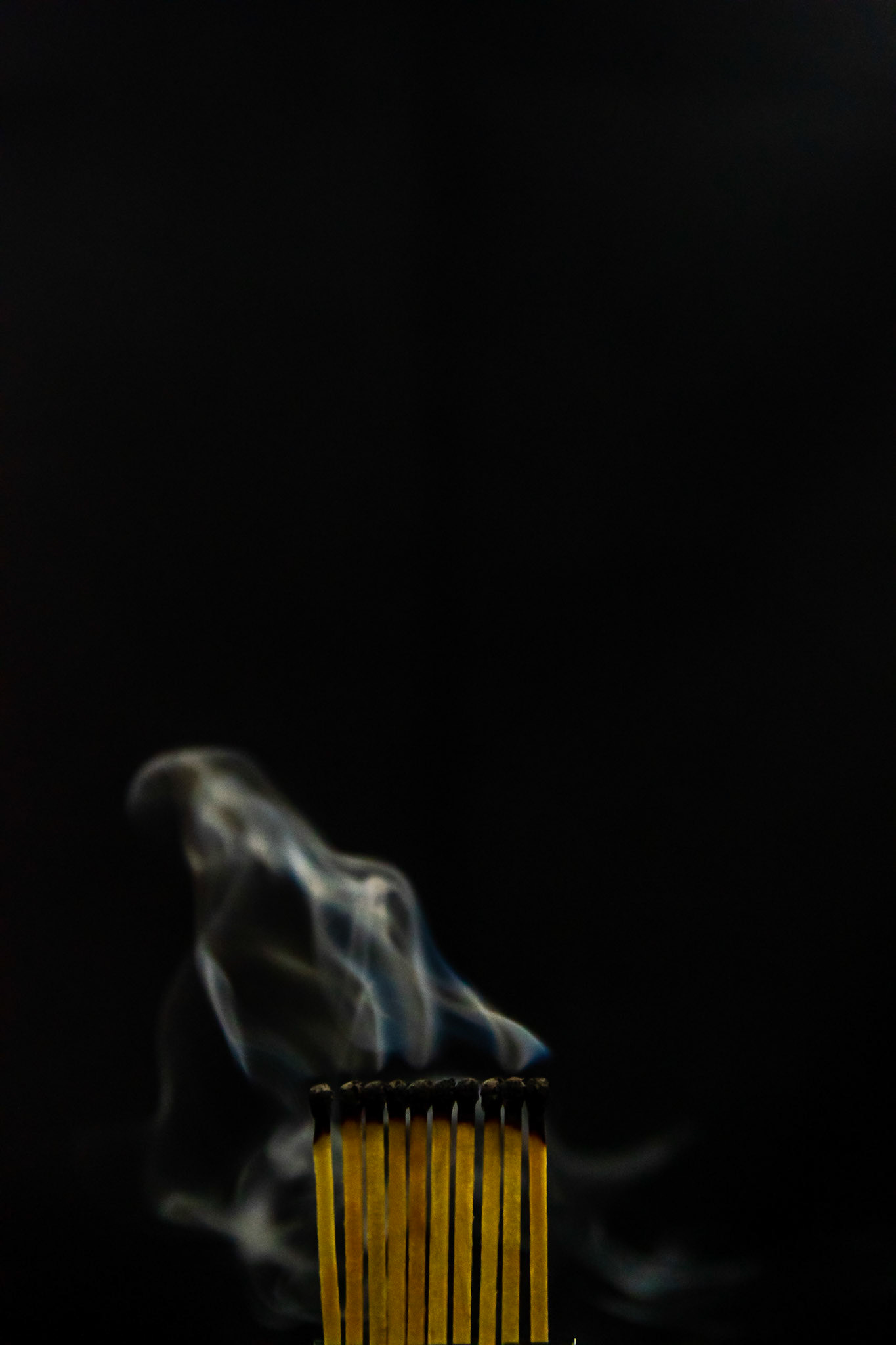 match, matches, smoke, black background and flame, after fire