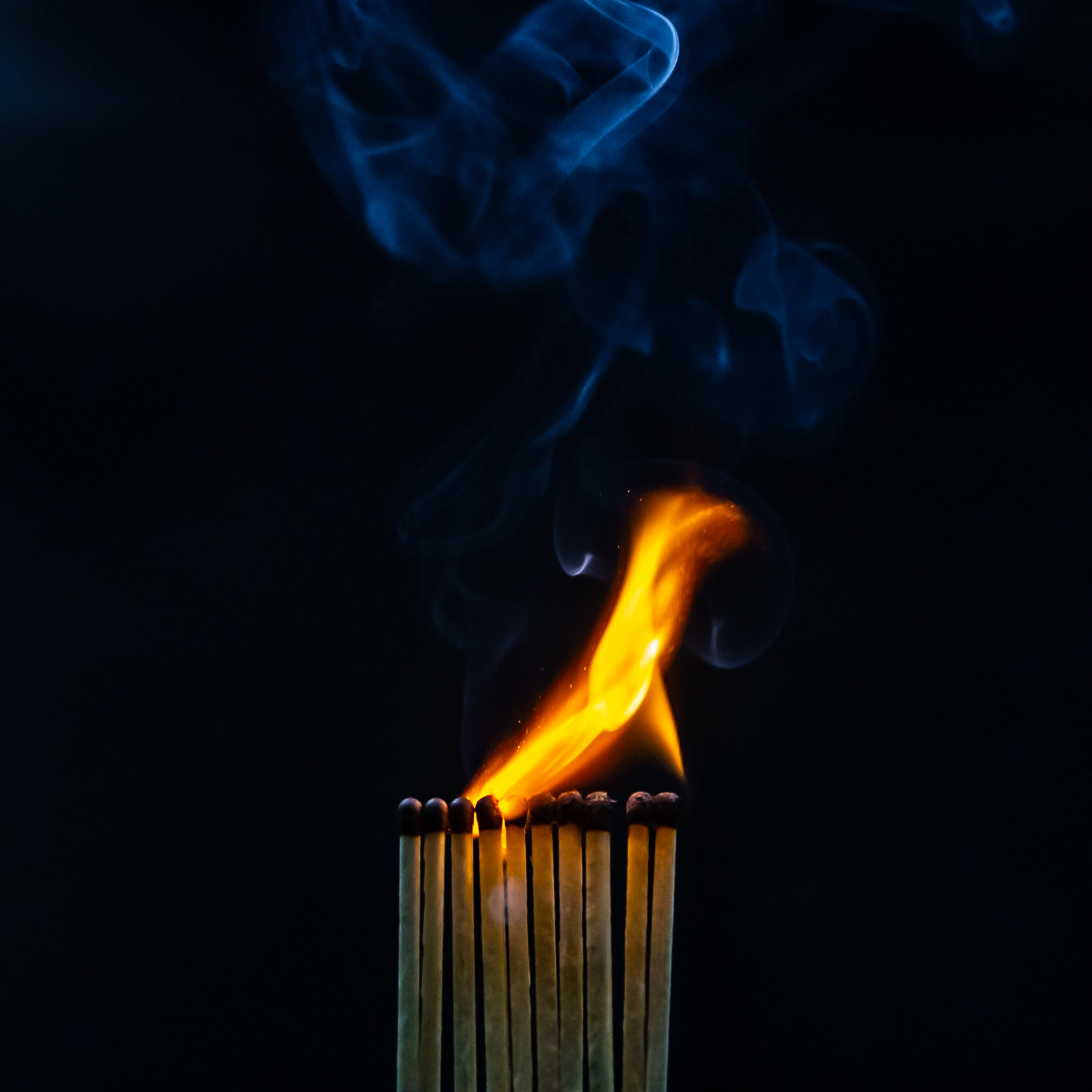 match, matches, smoke, black background and flame