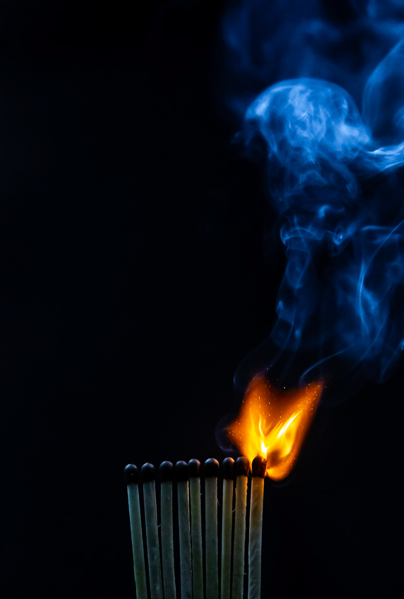 match, matches, smoke, black background and flame