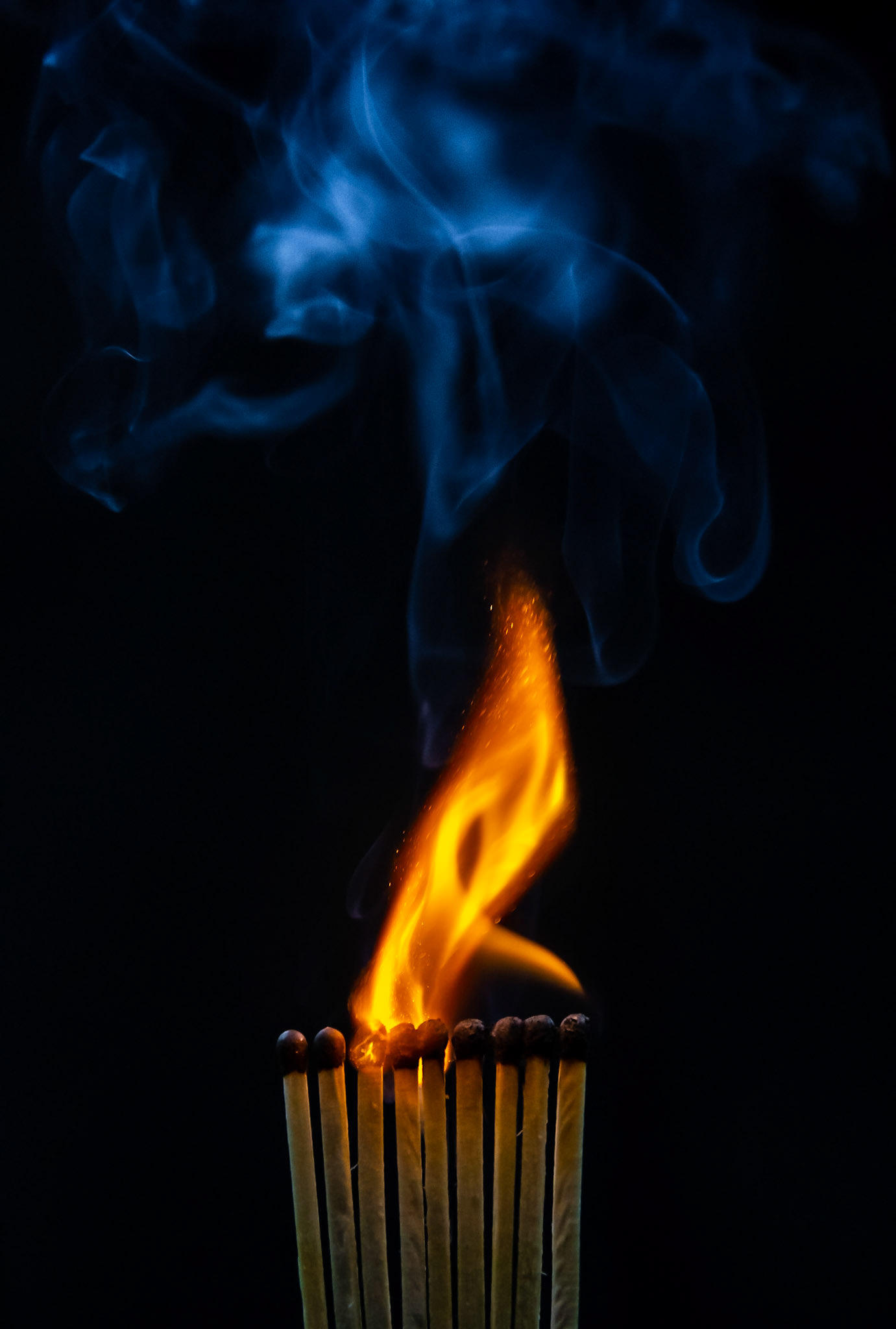 match, matches, smoke, black background and flame