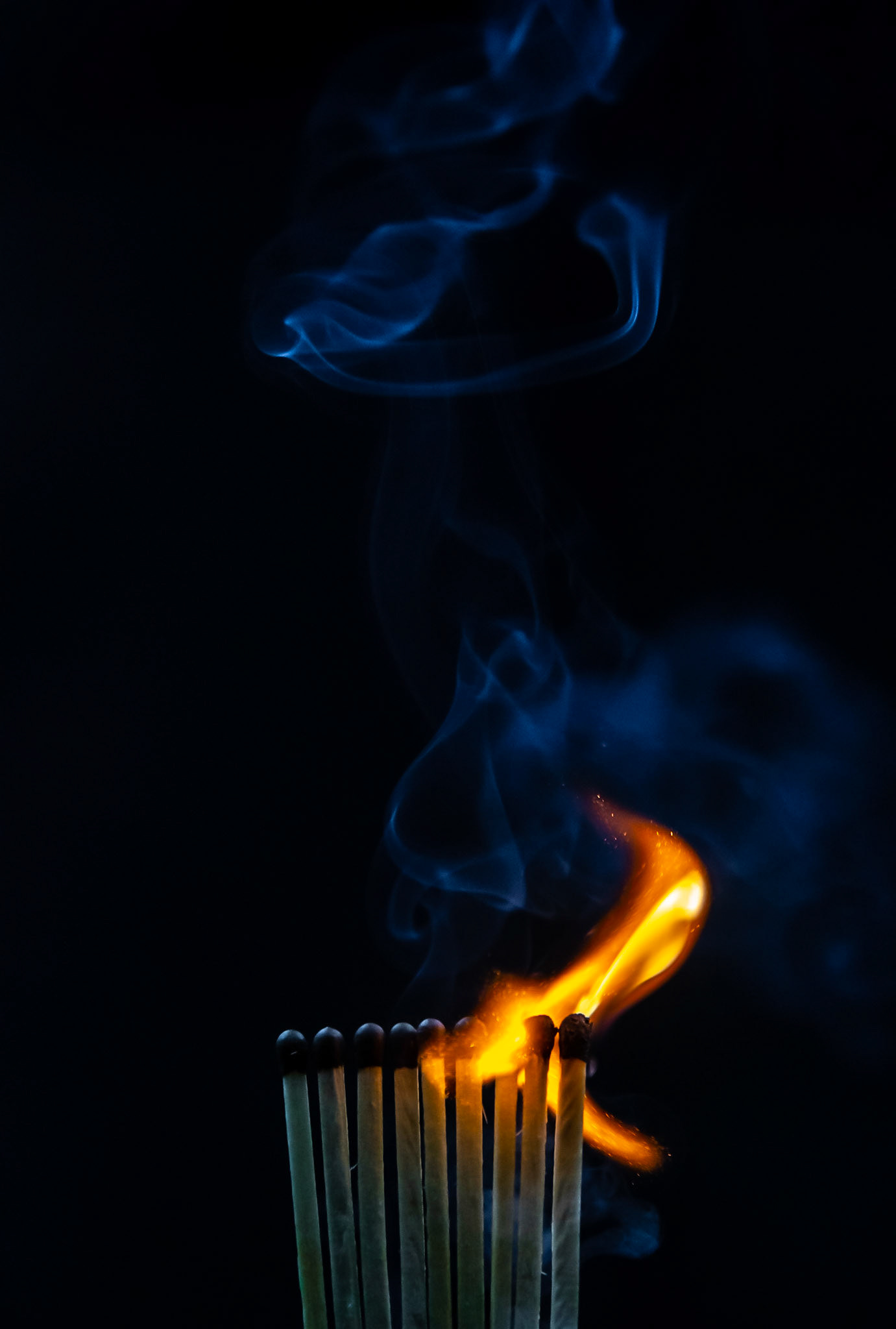 match, matches, smoke, black background and flame