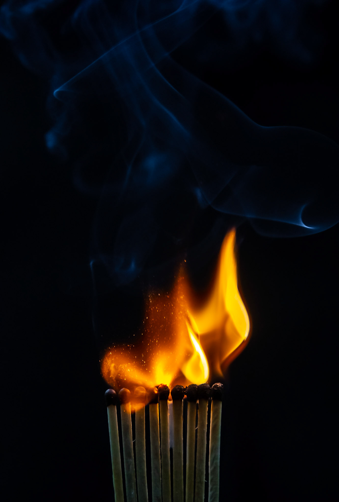 match, matches, smoke, black background and flame