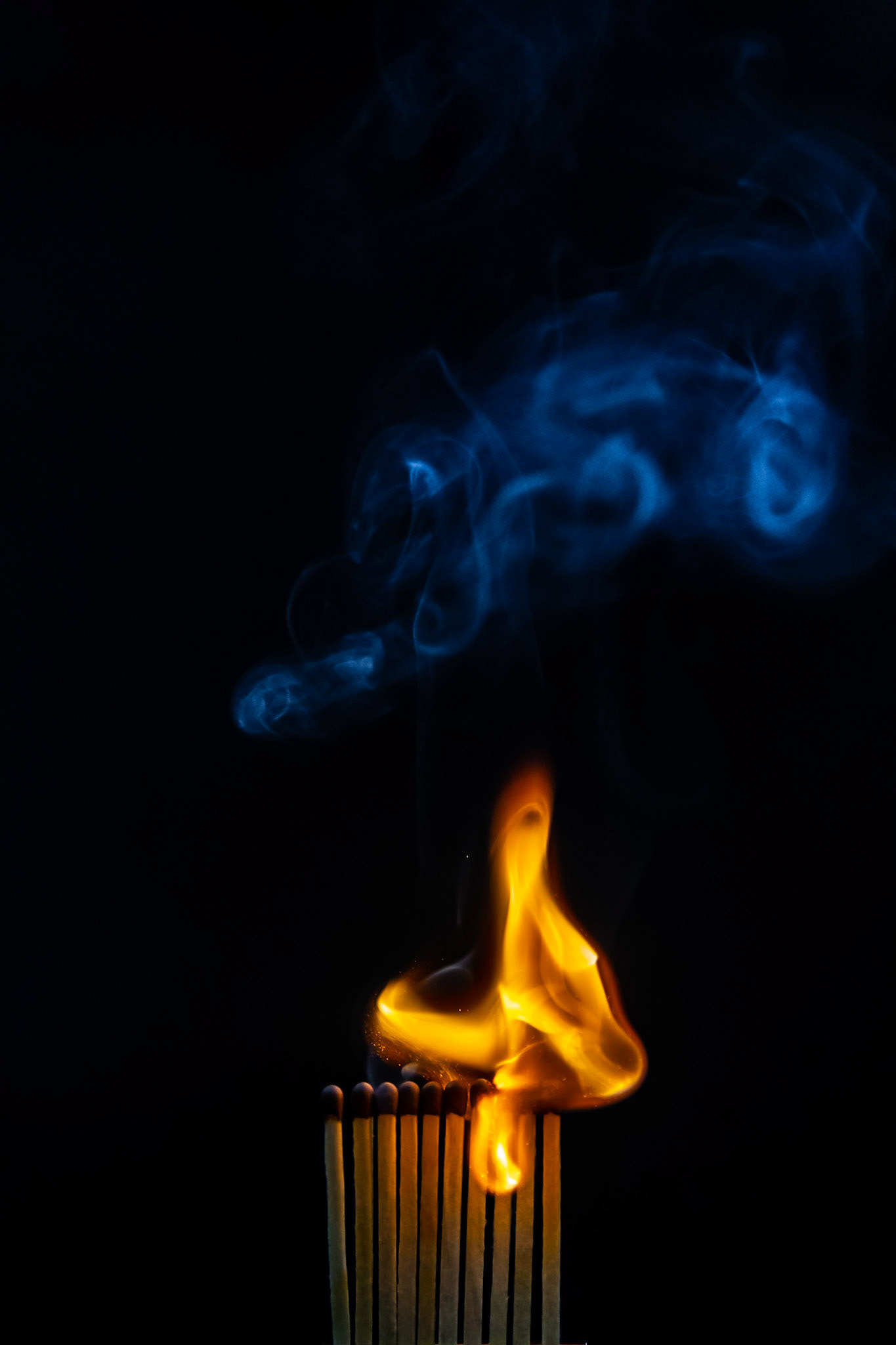 match, matches, smoke, black background and flame