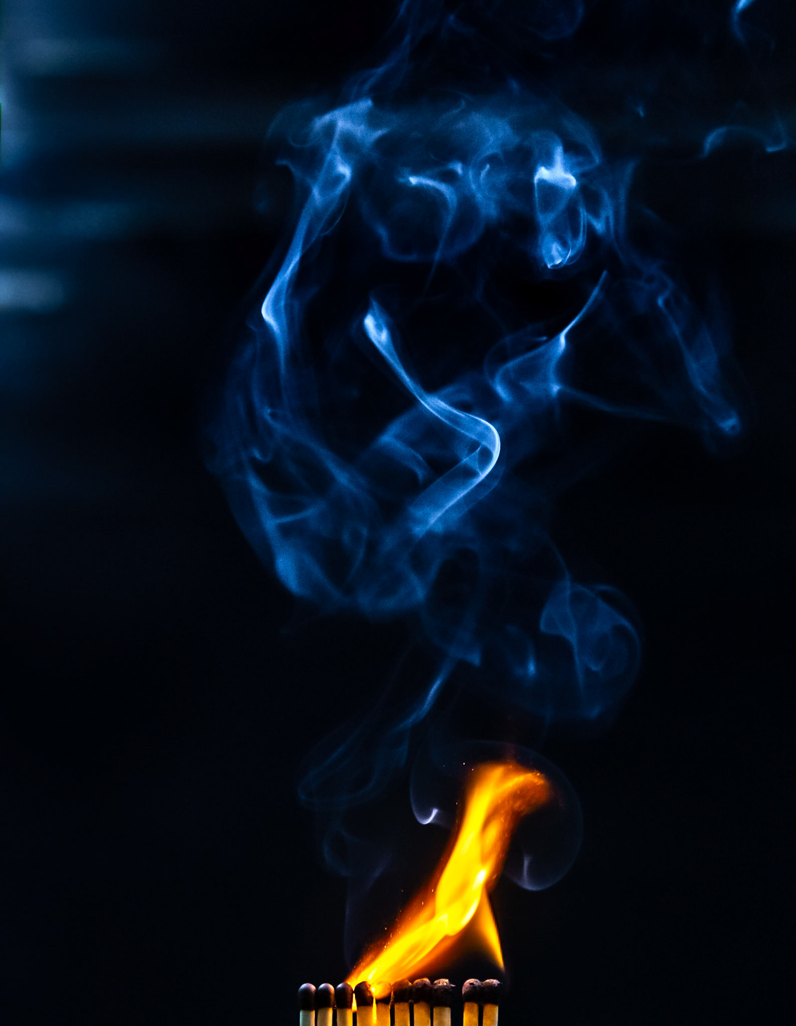 match, matches, smoke, black background and flame