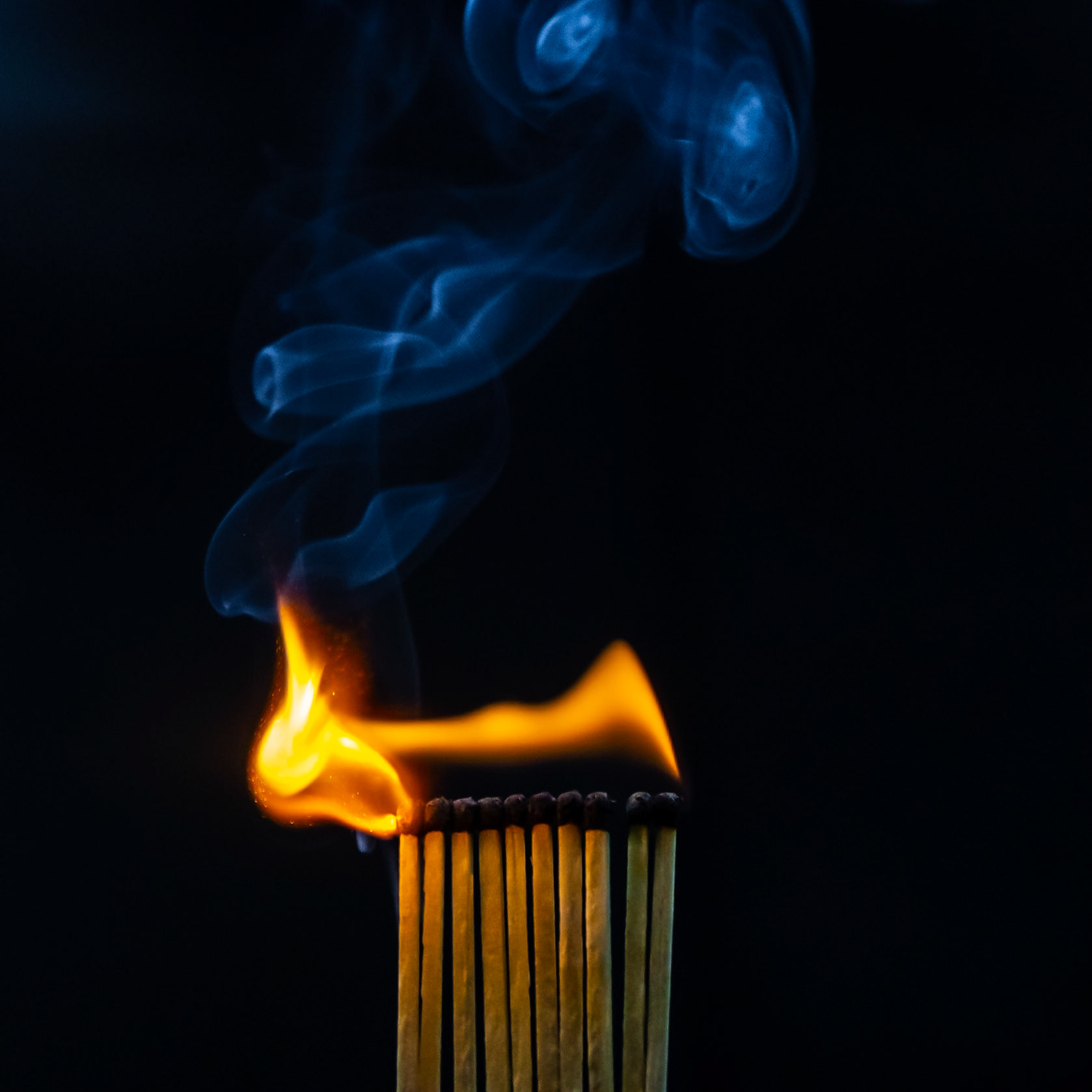 match, matches, smoke, black background and flame