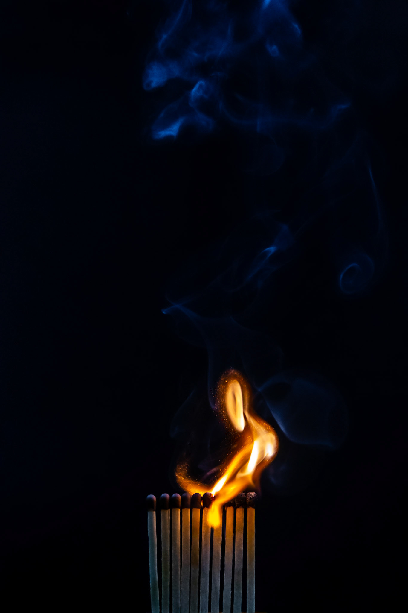 match, matches, smoke, black background and flame