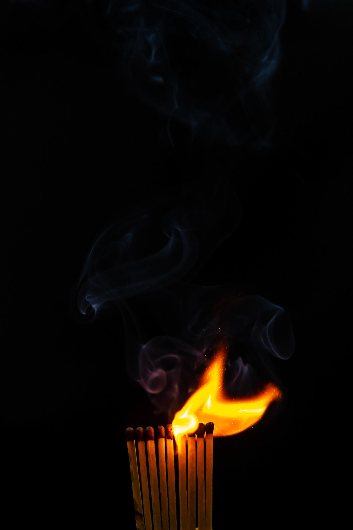 match, matches, smoke, black background and flame
