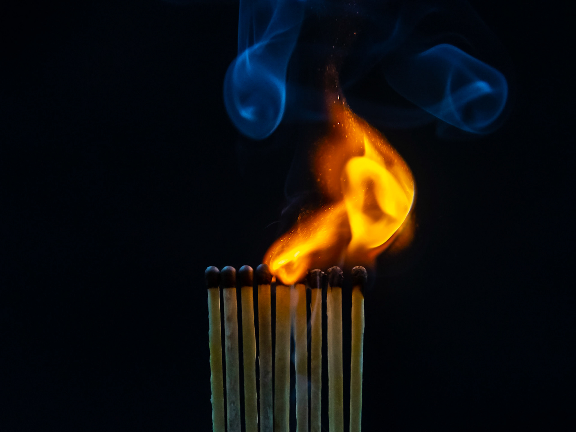 match, matches, smoke, black background and flame