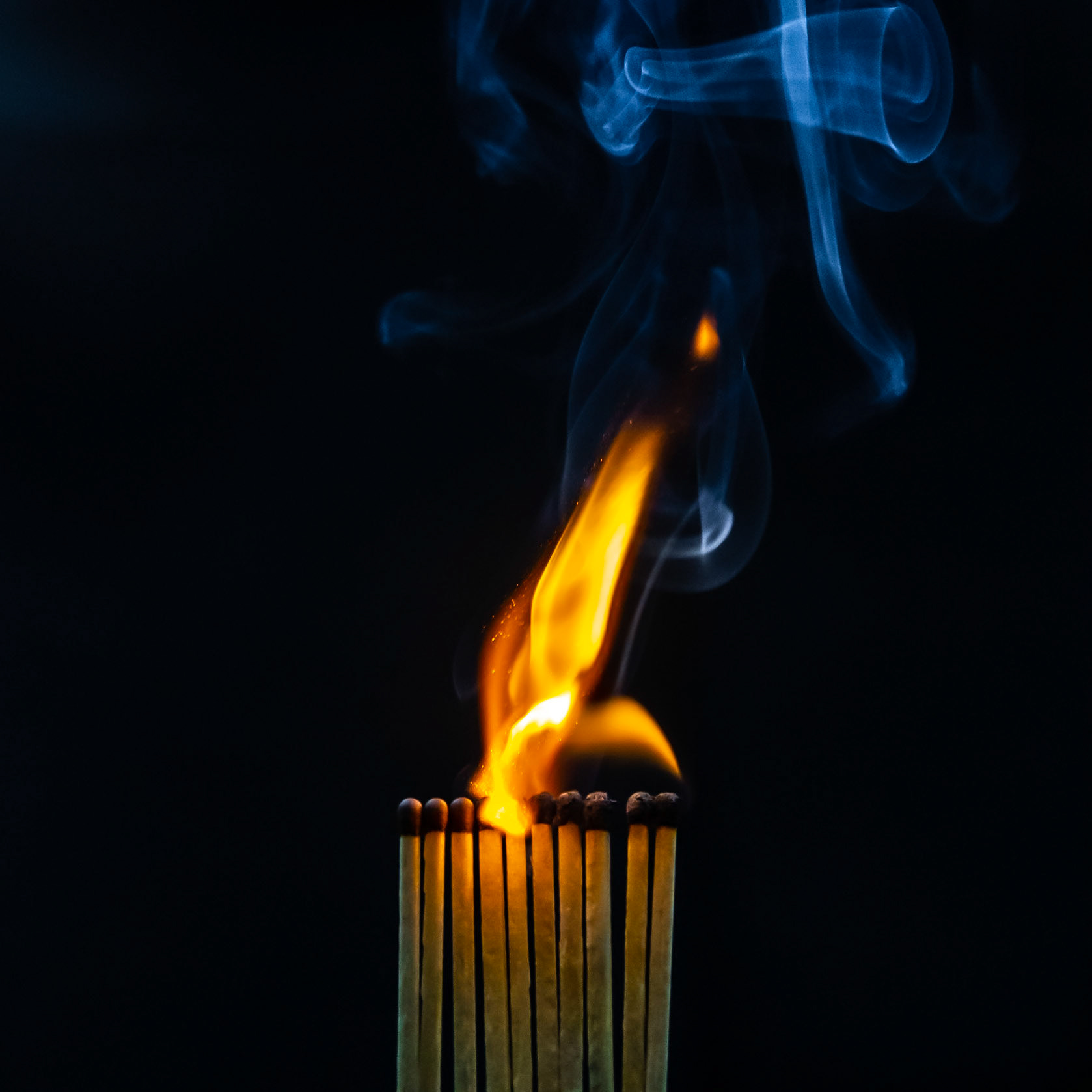 match, matches, smoke, black background and flame