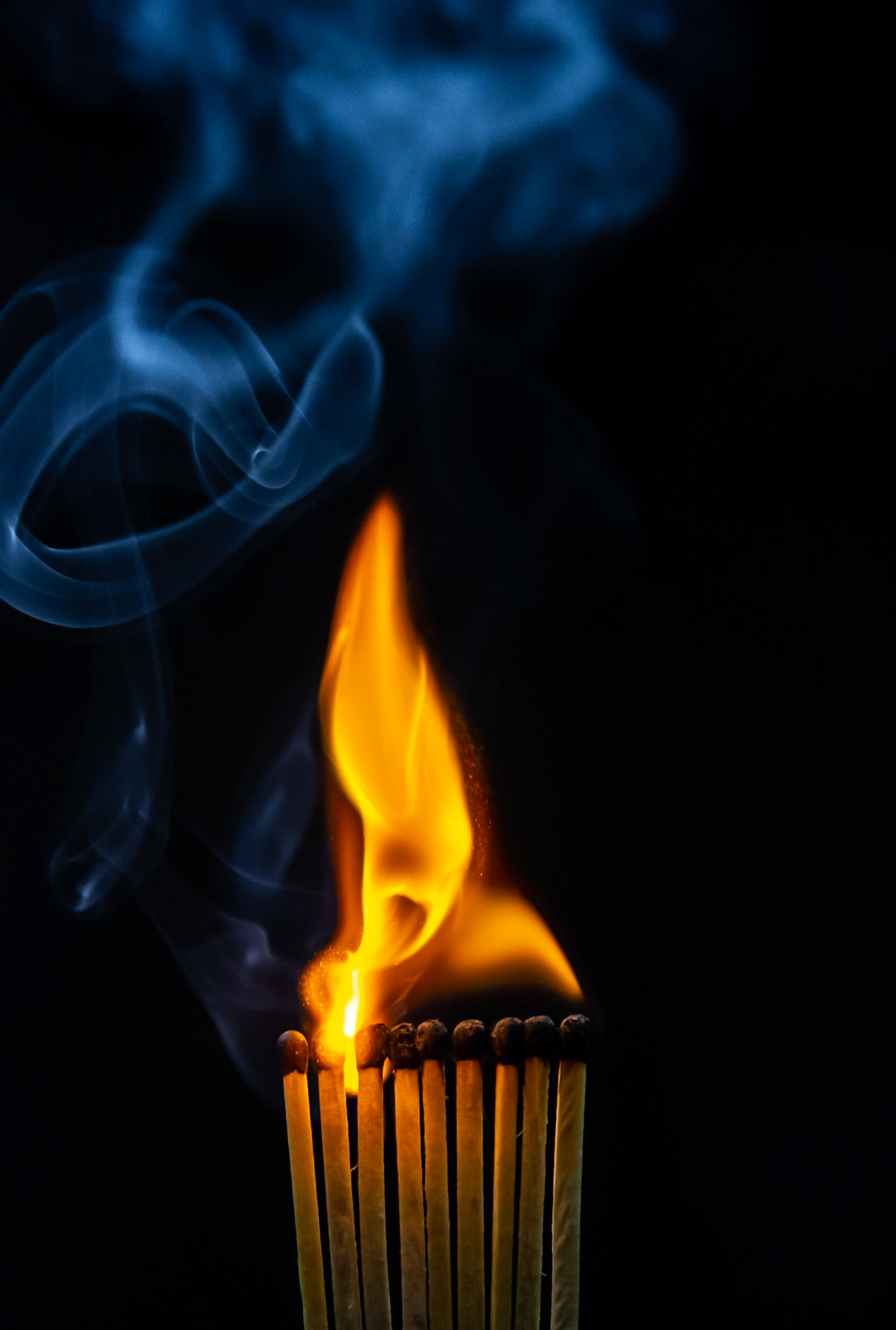match, matches, smoke, black background and flame
