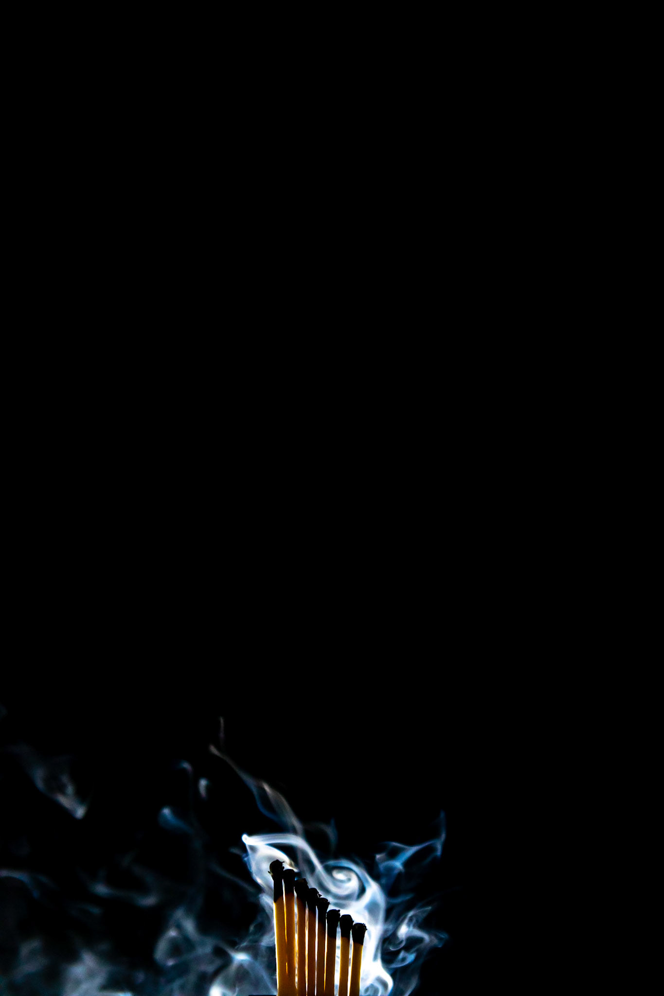 match, matches, smoke, black background and flame, after fire